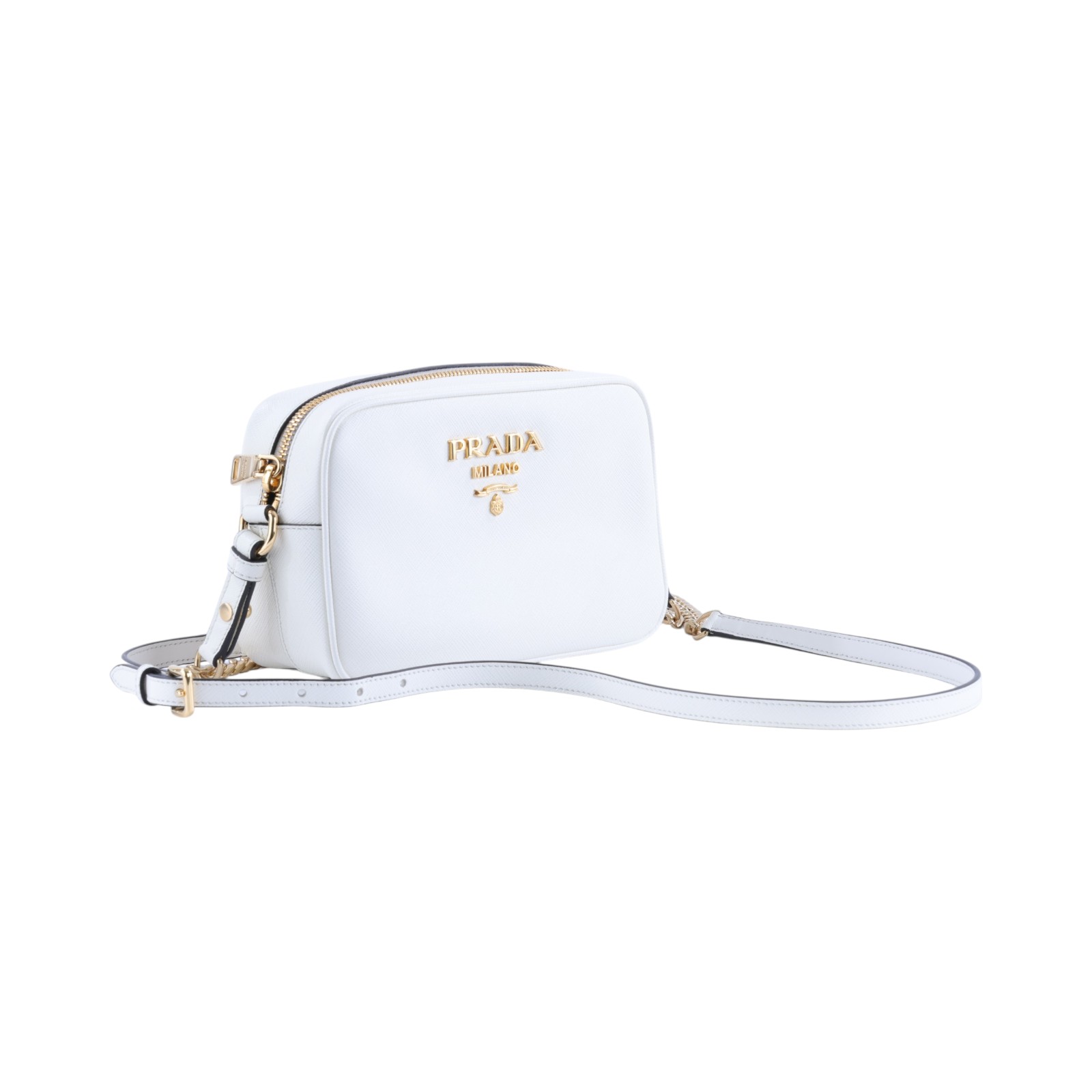 普拉達 PRADA 肩背包 斜背包 1BH149_2B1N 白牛皮相機包 防塵袋/保證卡