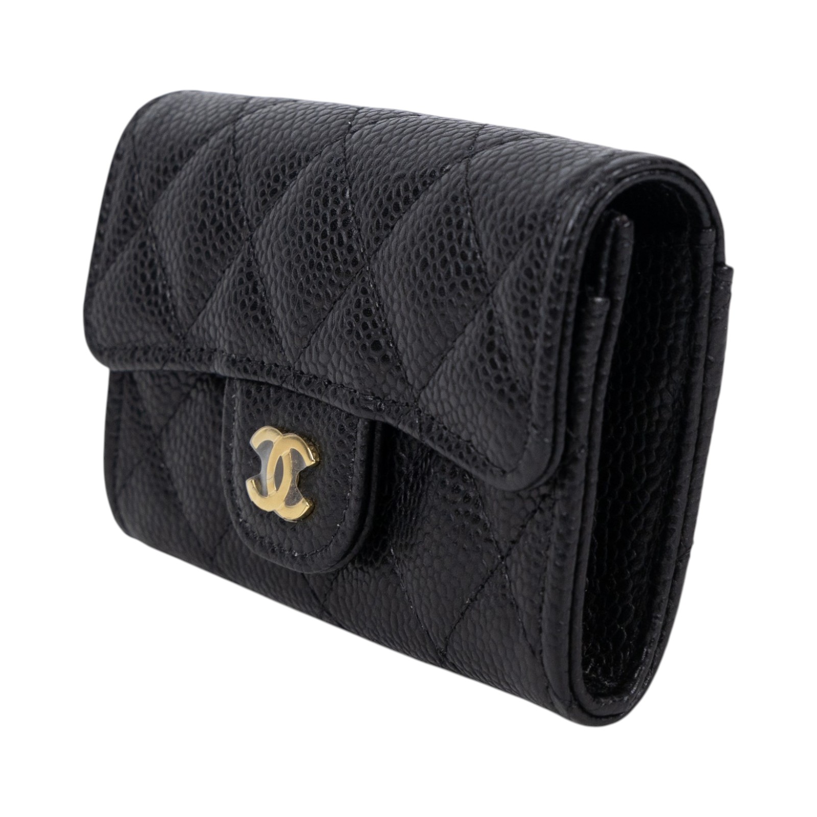 香奈兒 CHANEL CC LOGO 口蓋 卡片夾 錢包 AP0214 晶片款 黑金荔枝掀蓋卡包 原廠盒子/防塵袋