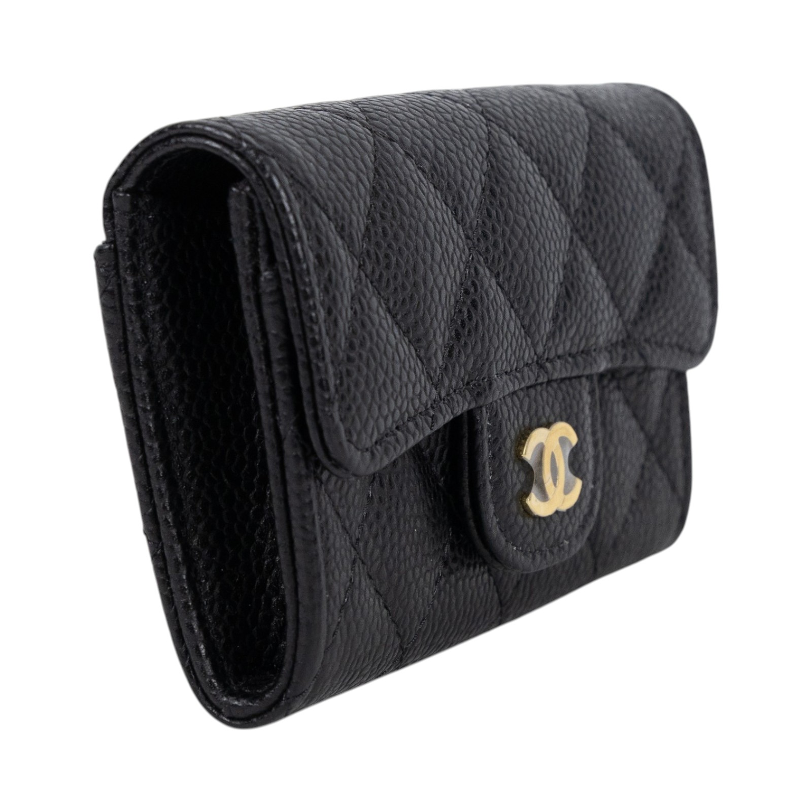 香奈兒 CHANEL CC LOGO 口蓋 卡片夾 錢包 AP0214 晶片款 黑金荔枝掀蓋卡包 原廠盒子/防塵袋