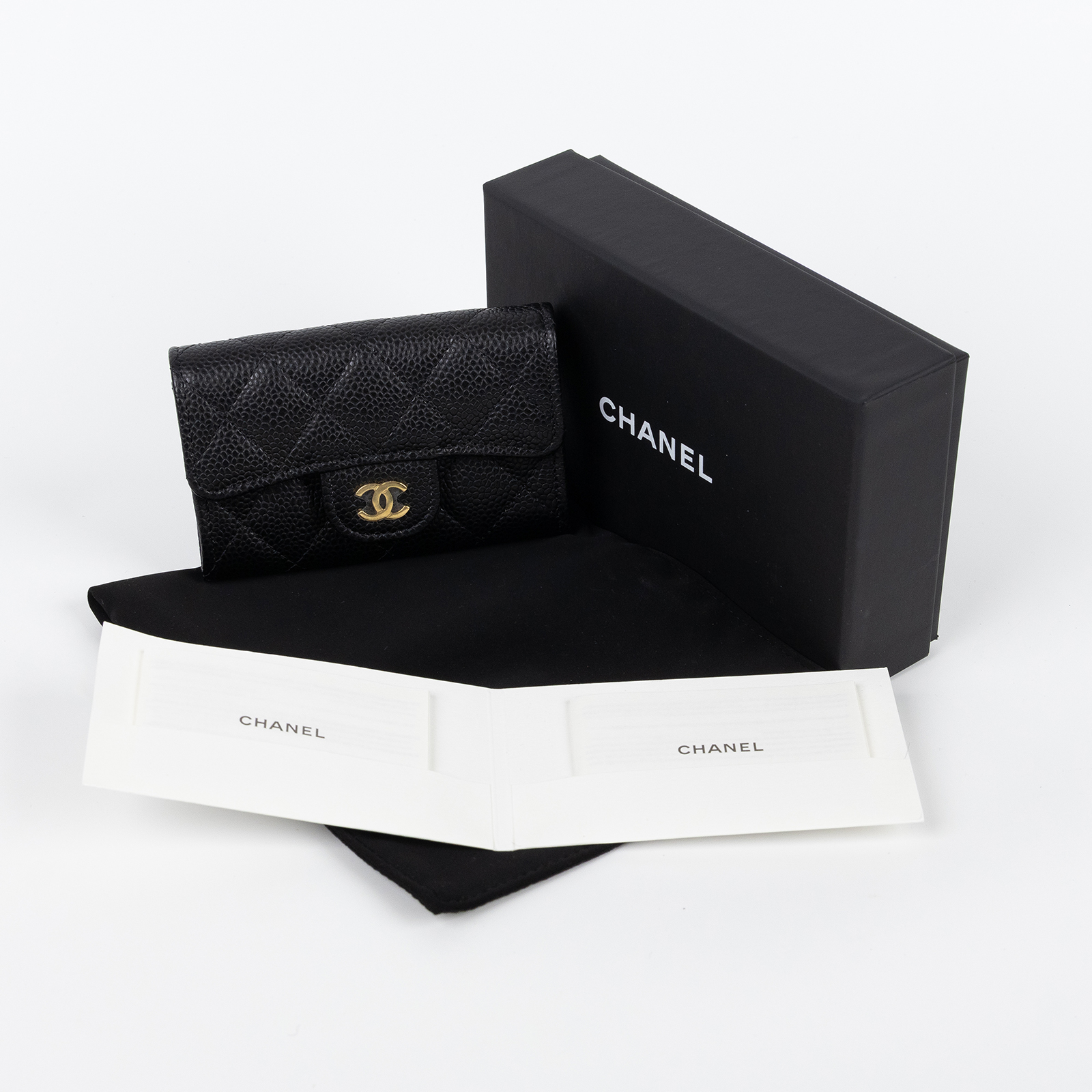 香奈兒 CHANEL CC LOGO 口蓋 卡片夾 錢包 AP0214 晶片款 黑金荔枝掀蓋卡包 原廠盒子/防塵袋