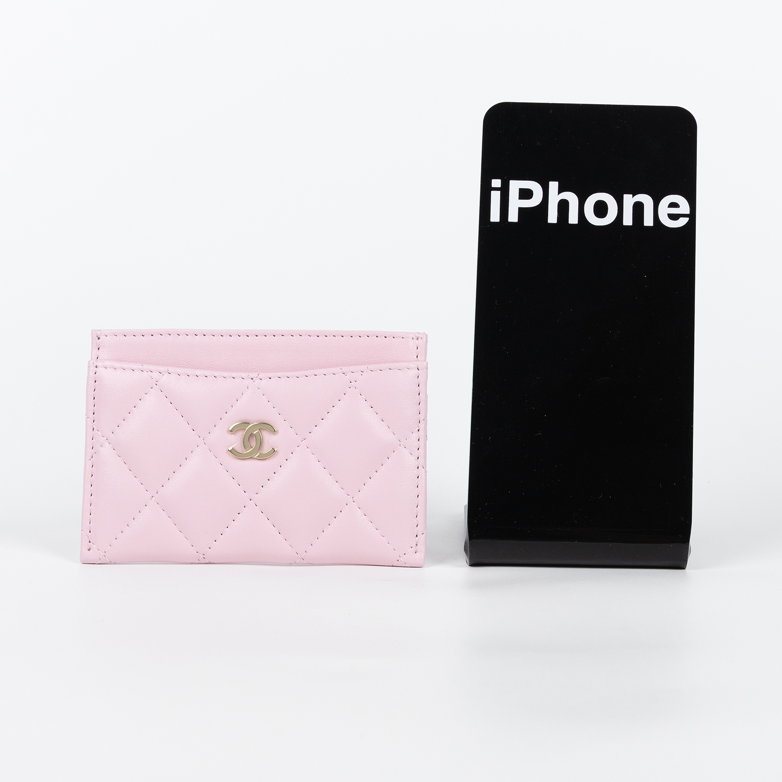 香奈兒 CHANEL CC LOGO 經典卡片夾 AP0213 晶片款 粉銀羊菱格卡夾 原廠盒子/防塵袋
