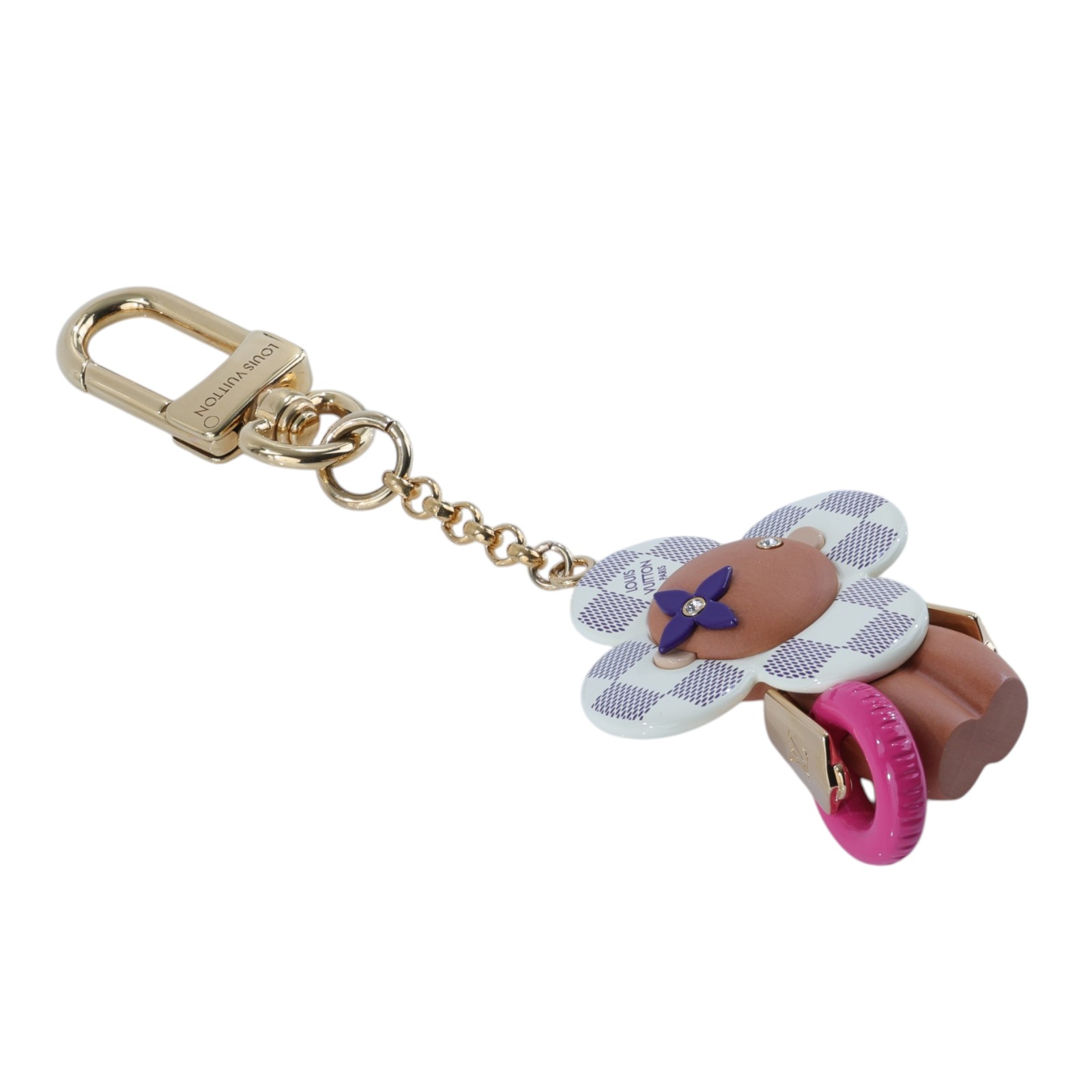 路易威登 LOUIS VUITTON Vivienne 掛飾 鑰匙圈 木頭 PVC 白色 金色金屬配件 M01168  原廠盒子/防塵袋