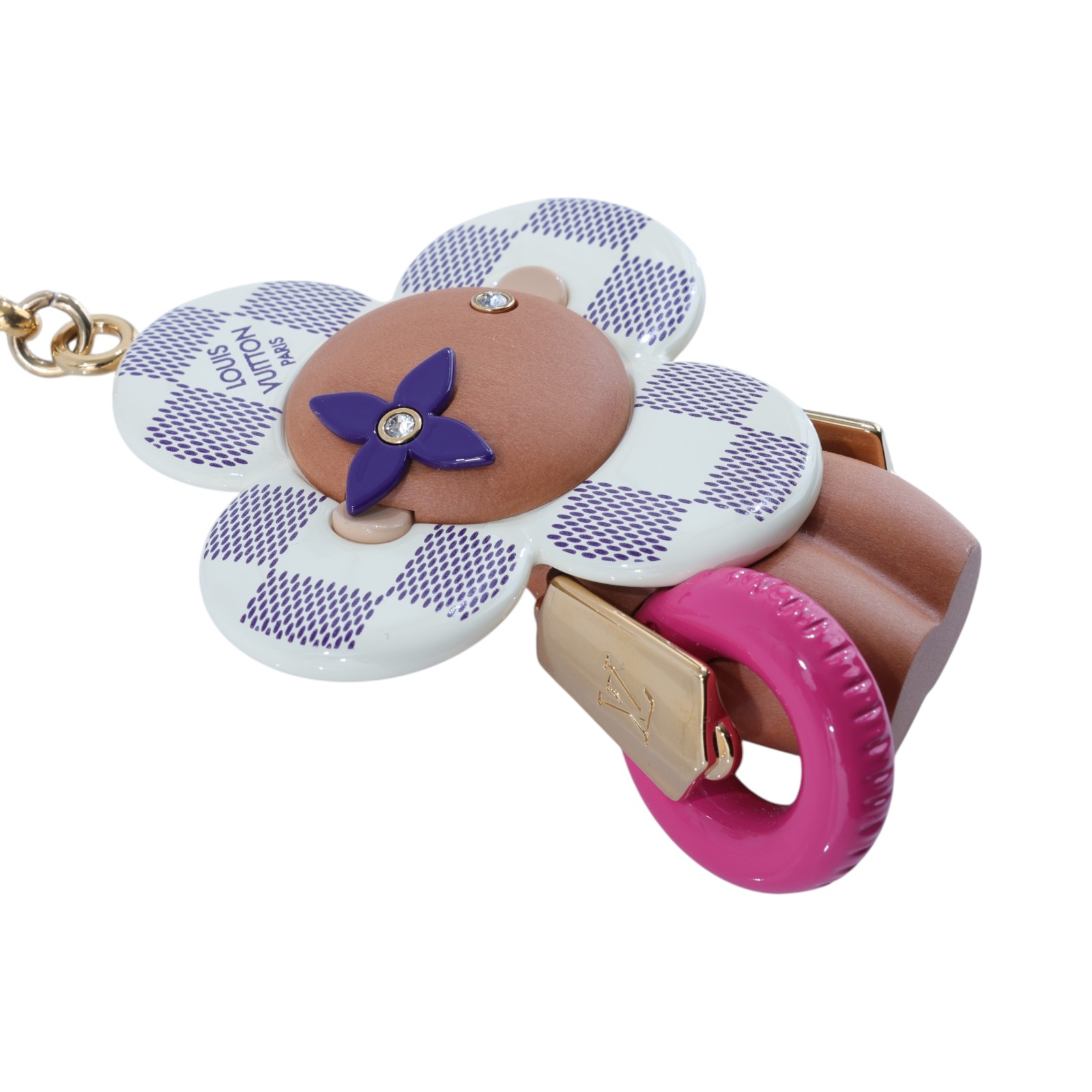 路易威登 LOUIS VUITTON Vivienne 掛飾 鑰匙圈 木頭 PVC 白色 金色金屬配件 M01168  原廠盒子/防塵袋
