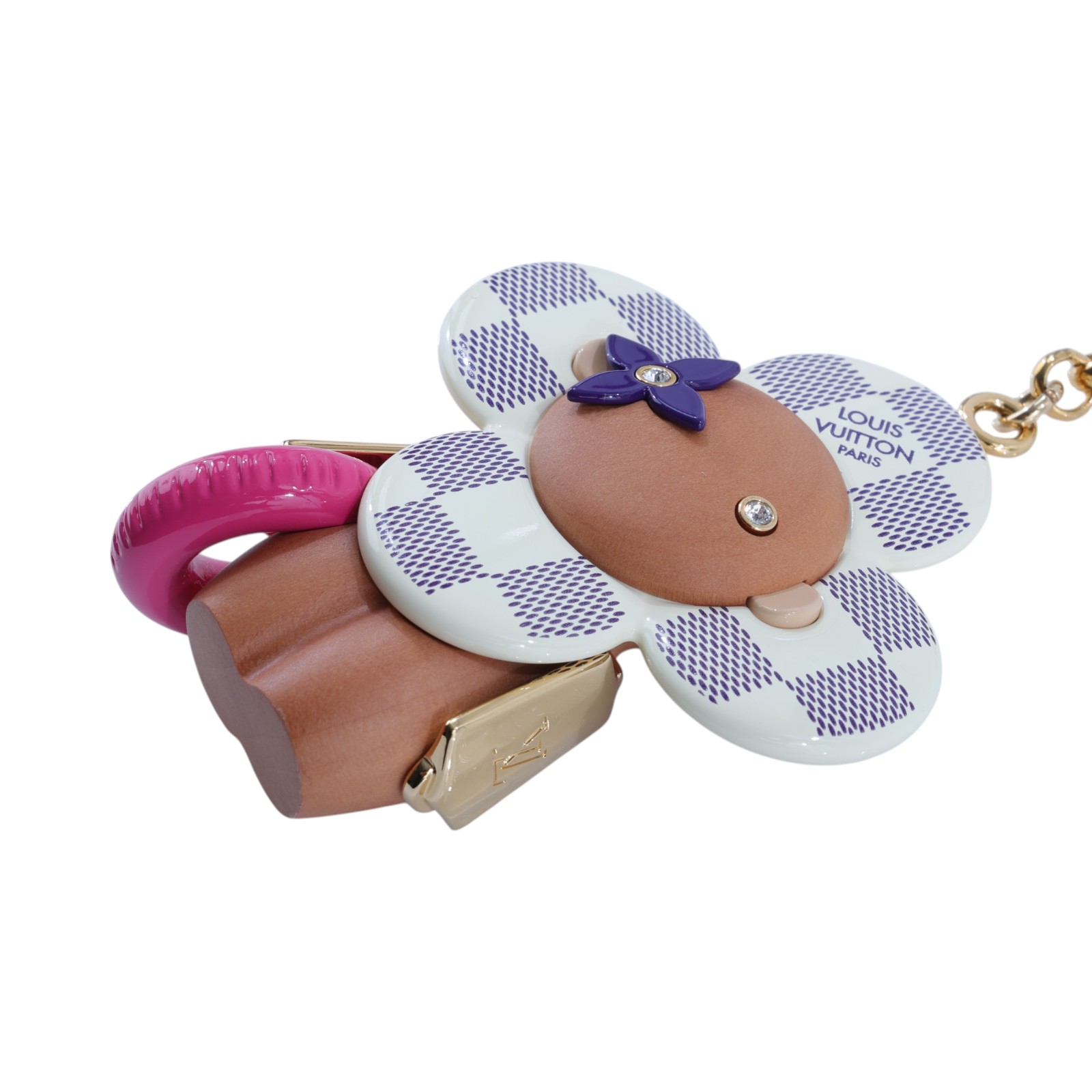 路易威登 LOUIS VUITTON Vivienne 掛飾 鑰匙圈 木頭 PVC 白色 金色金屬配件 M01168  原廠盒子/防塵袋