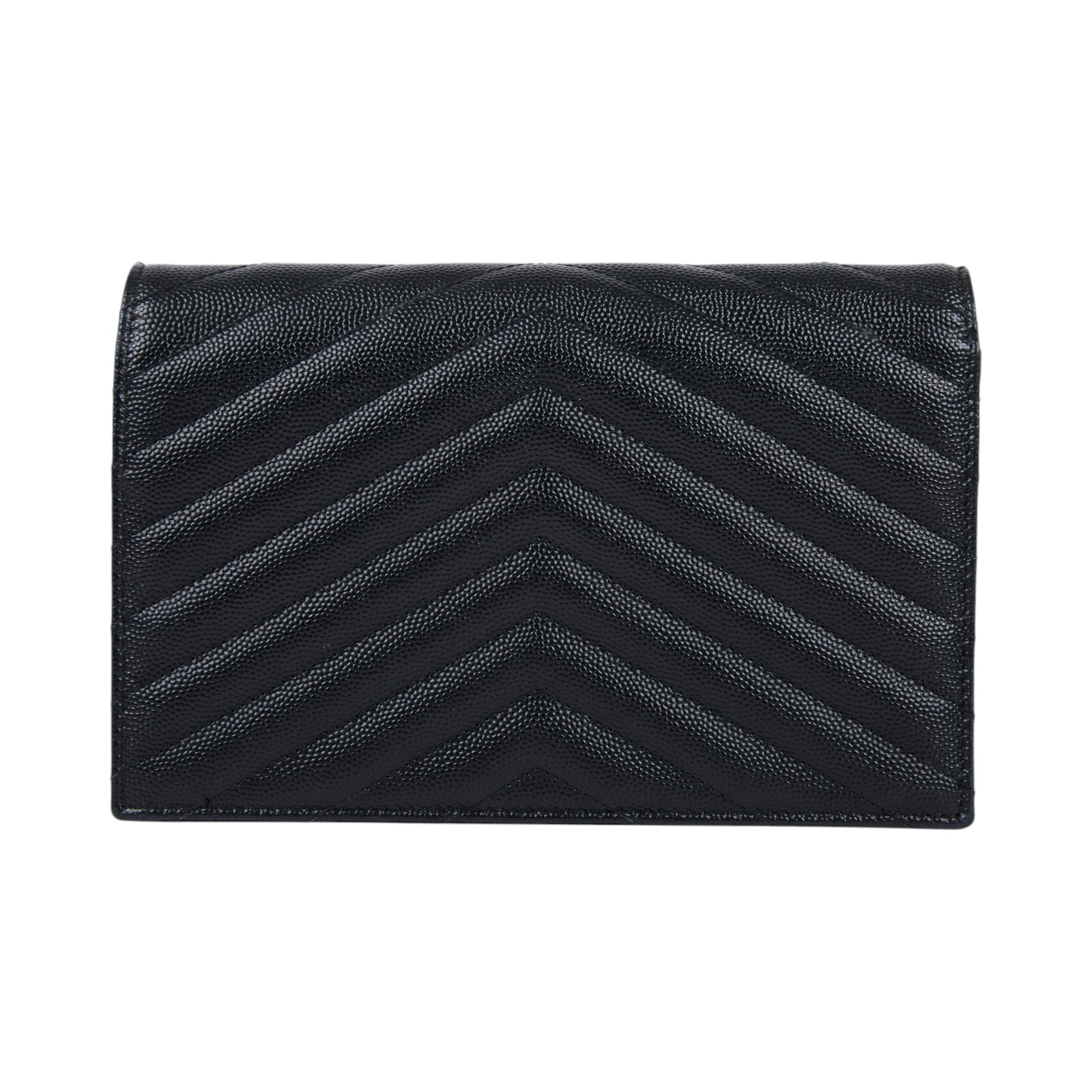 聖羅蘭 YSL SAINT LAURENT 山形紋 鏈袋 信封包 金扣 393953BOW01 黑金魚子醬WOC 原廠盒子/防塵袋/背帶