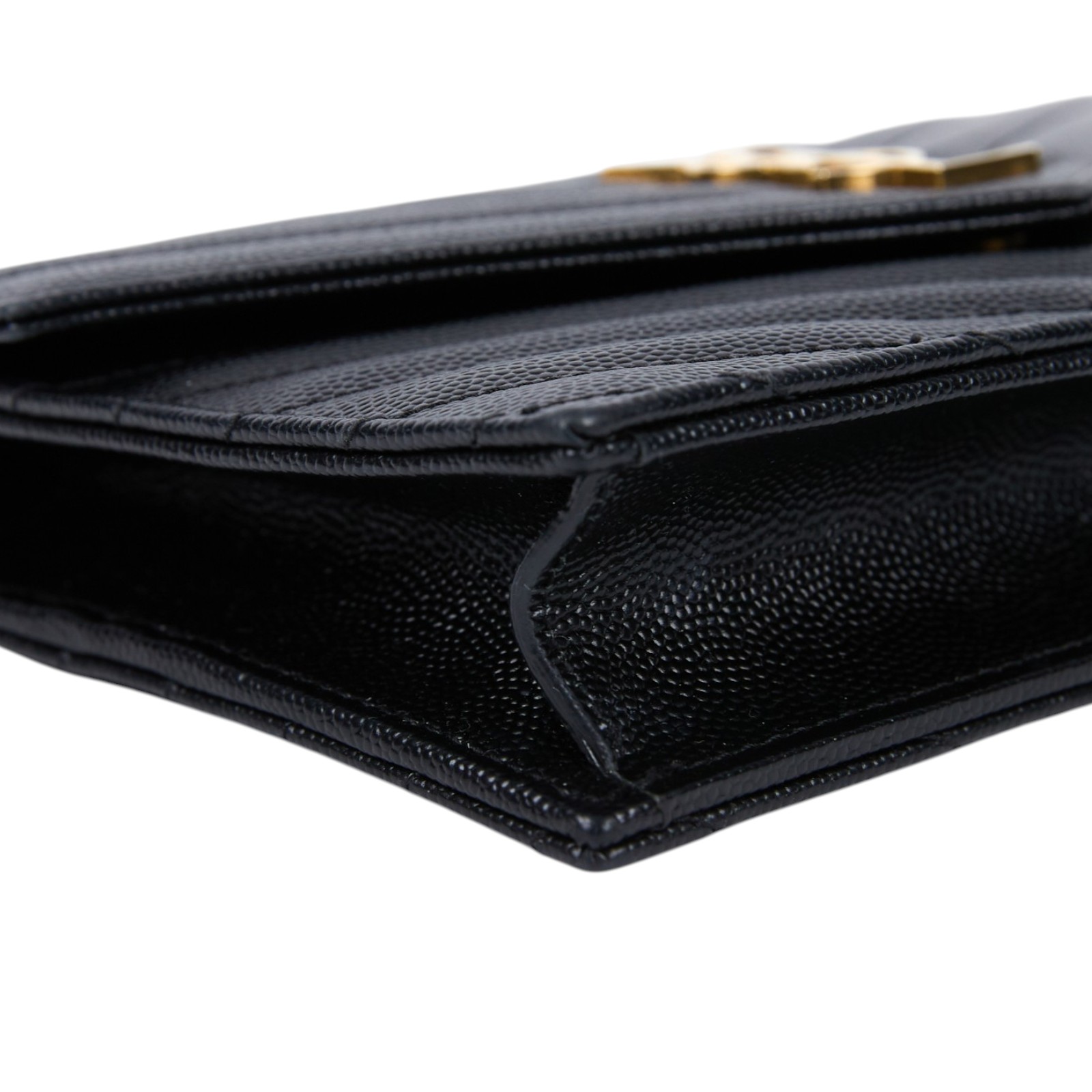聖羅蘭 YSL SAINT LAURENT 山形紋 鏈袋 信封包 金扣 393953BOW01 黑金魚子醬WOC 原廠盒子/防塵袋/背帶