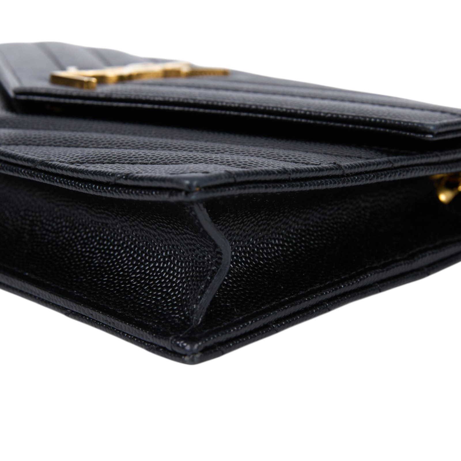聖羅蘭 YSL SAINT LAURENT 山形紋 鏈袋 信封包 金扣 393953BOW01 黑金魚子醬WOC 原廠盒子/防塵袋/背帶
