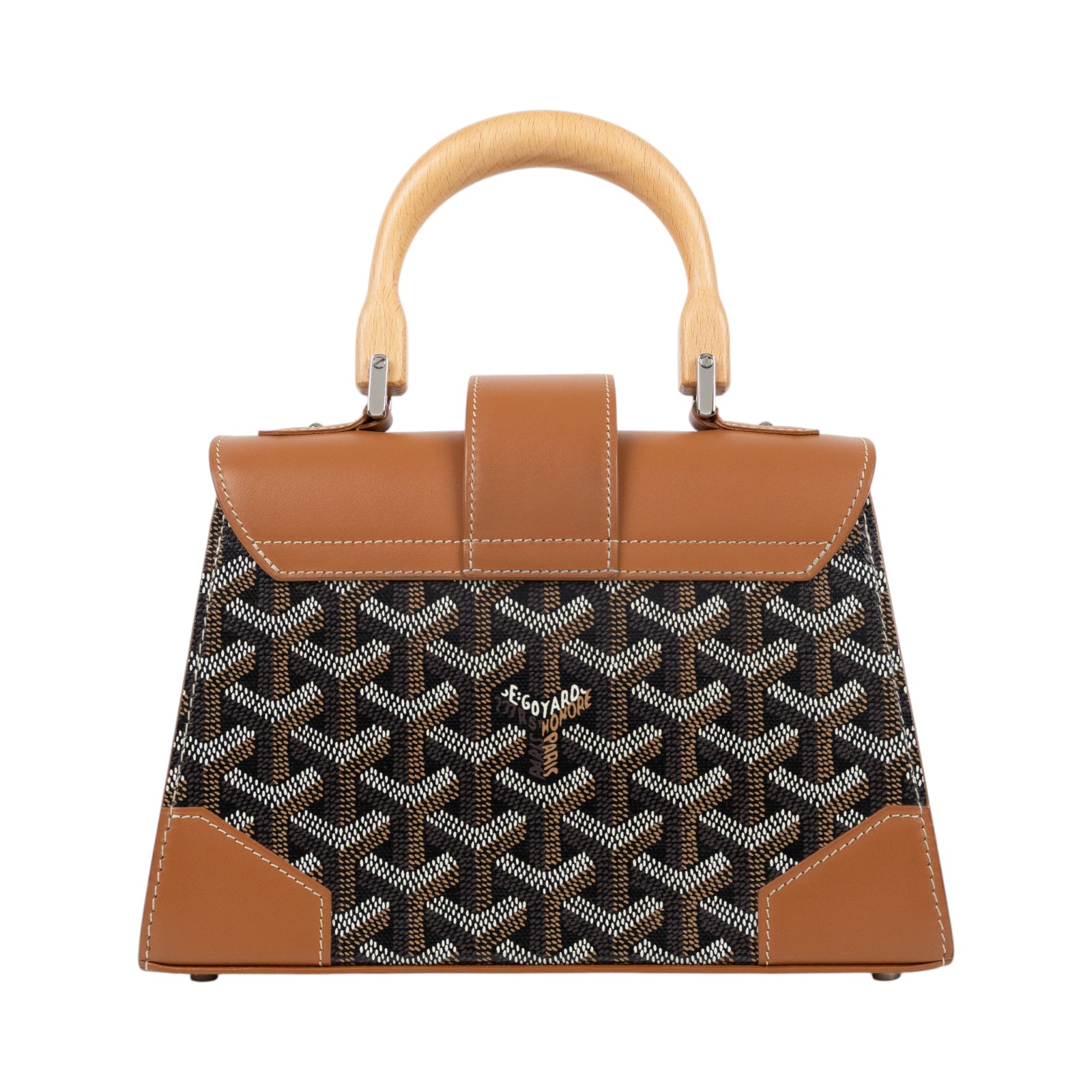 高雅德 GOYARD Saïgon Mini Trunk Bag 肩背 手提包 SAIMALMINTY 焦糖拼黑SAIGON MINI 防塵袋/背帶