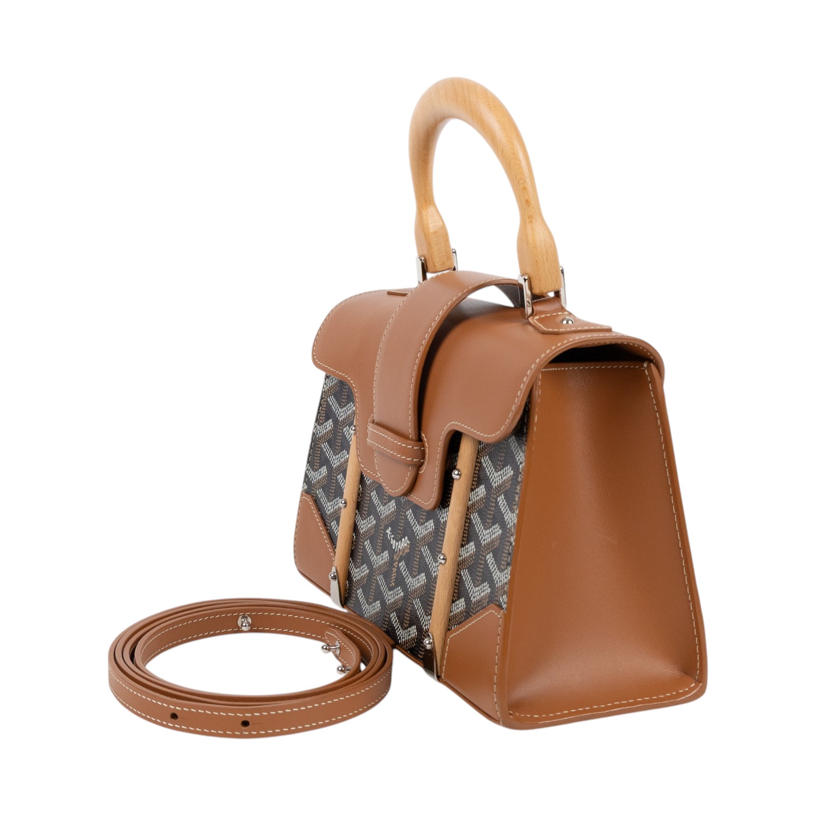 高雅德 GOYARD Saïgon Mini Trunk Bag 肩背 手提包 SAIMALMINTY 焦糖拼黑SAIGON MINI 防塵袋/背帶