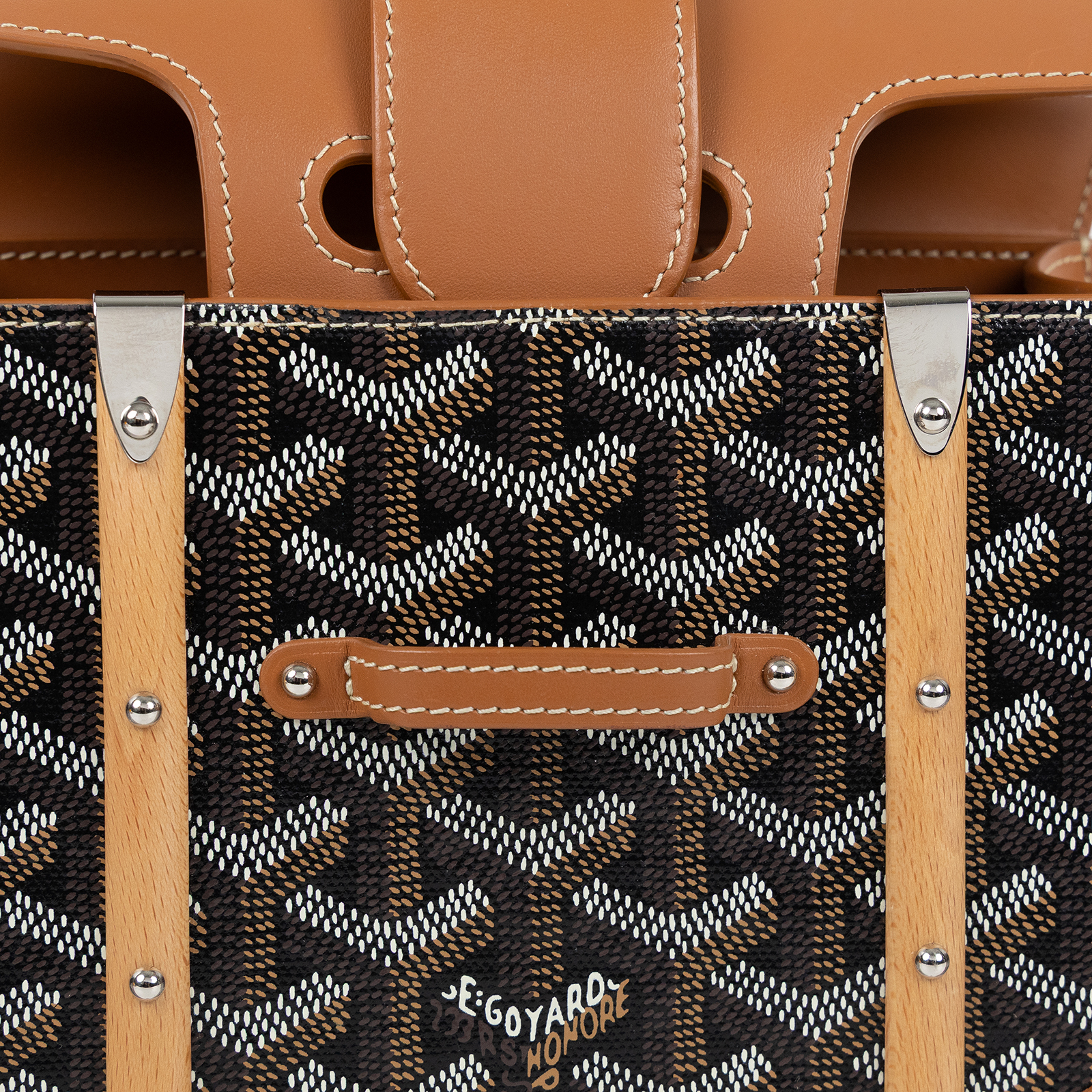 高雅德 GOYARD Saïgon Mini Trunk Bag 肩背 手提包 SAIMALMINTY 焦糖拼黑SAIGON MINI 防塵袋/背帶