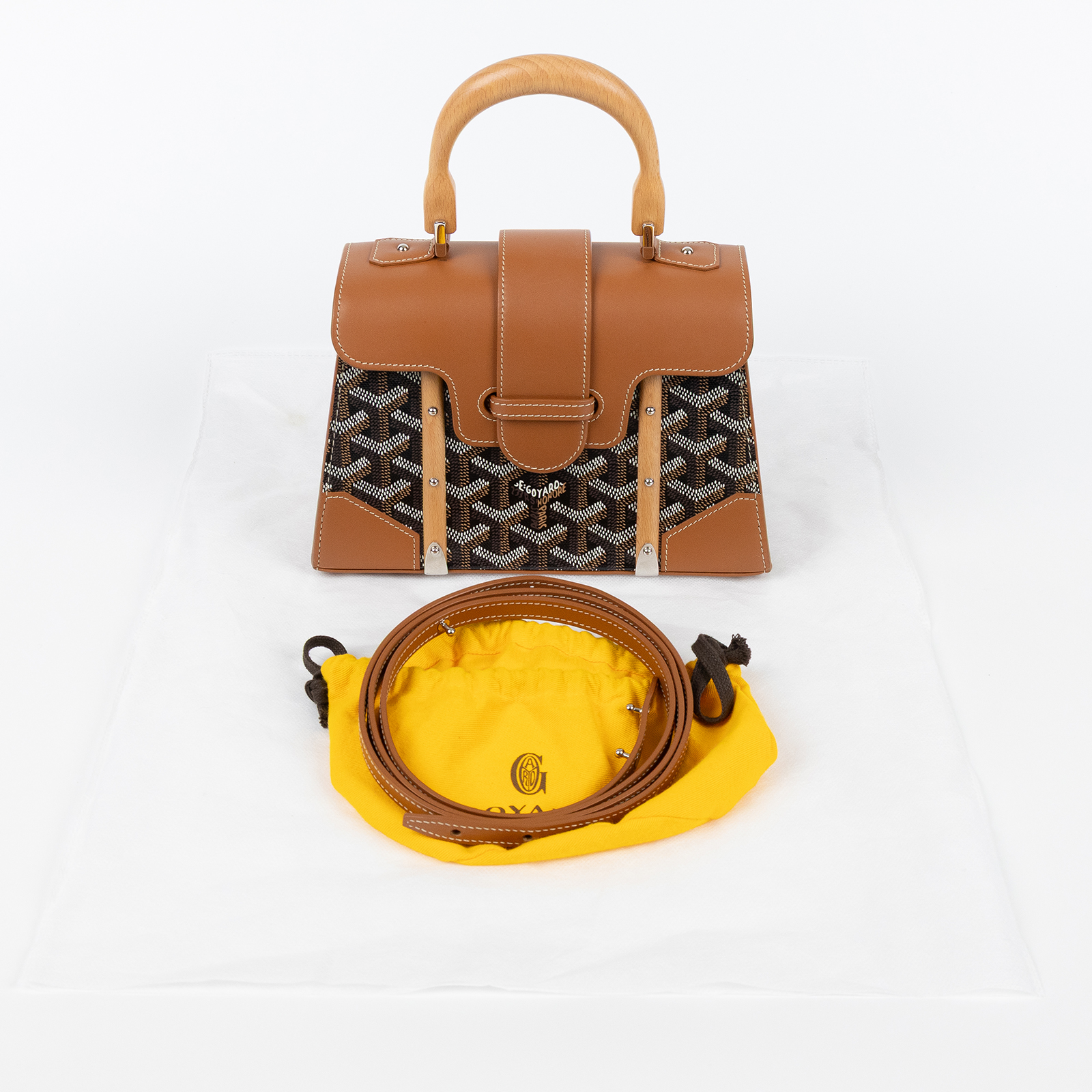 高雅德 GOYARD Saïgon Mini Trunk Bag 肩背 手提包 SAIMALMINTY 焦糖拼黑SAIGON MINI 防塵袋/背帶
