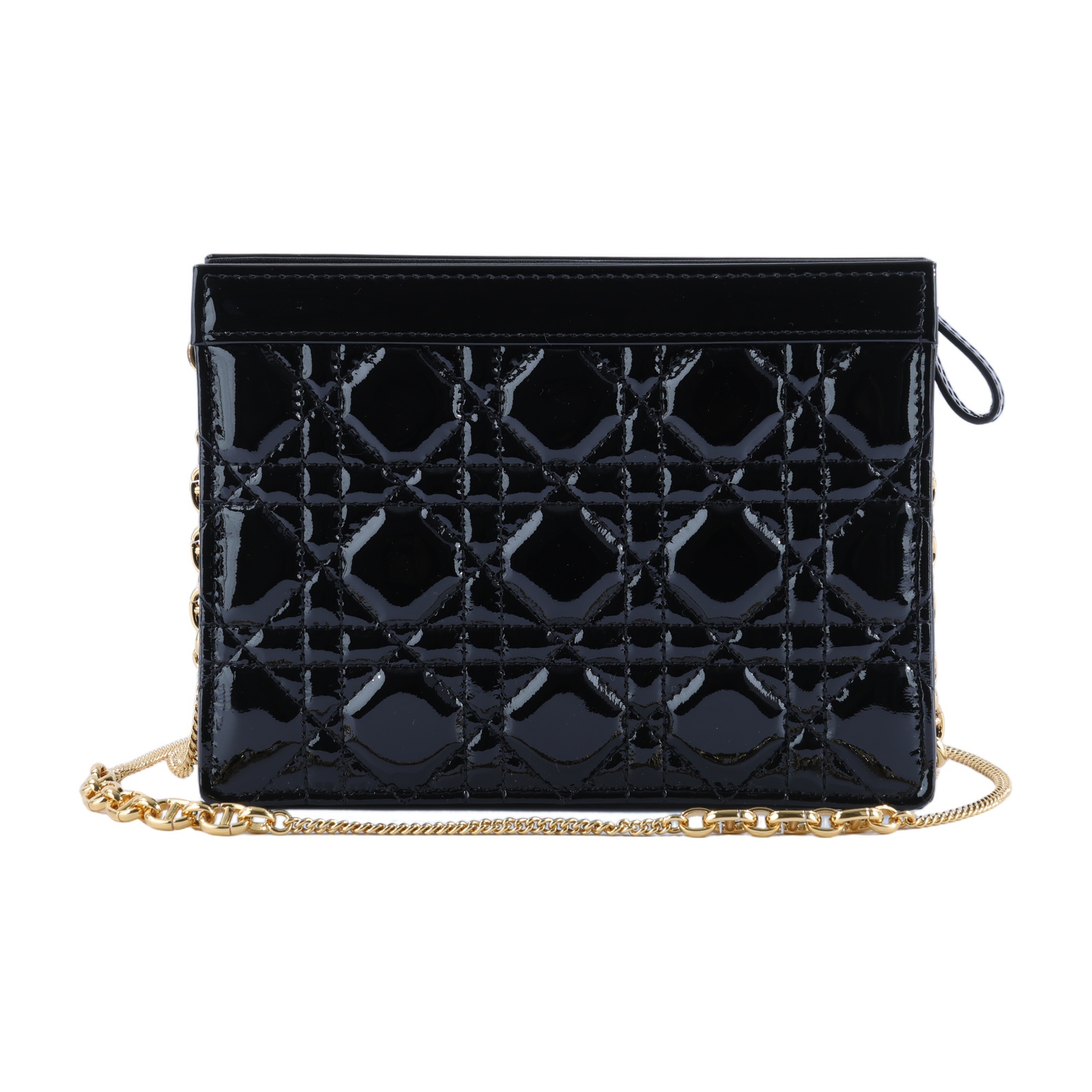 迪奧 CHRISTIAN DIOR Caro Pouch With Chain 拉鍊 鏈帶包 漆皮 S5106UWFQ 黑漆皮CARO POUCH 防塵袋/背帶