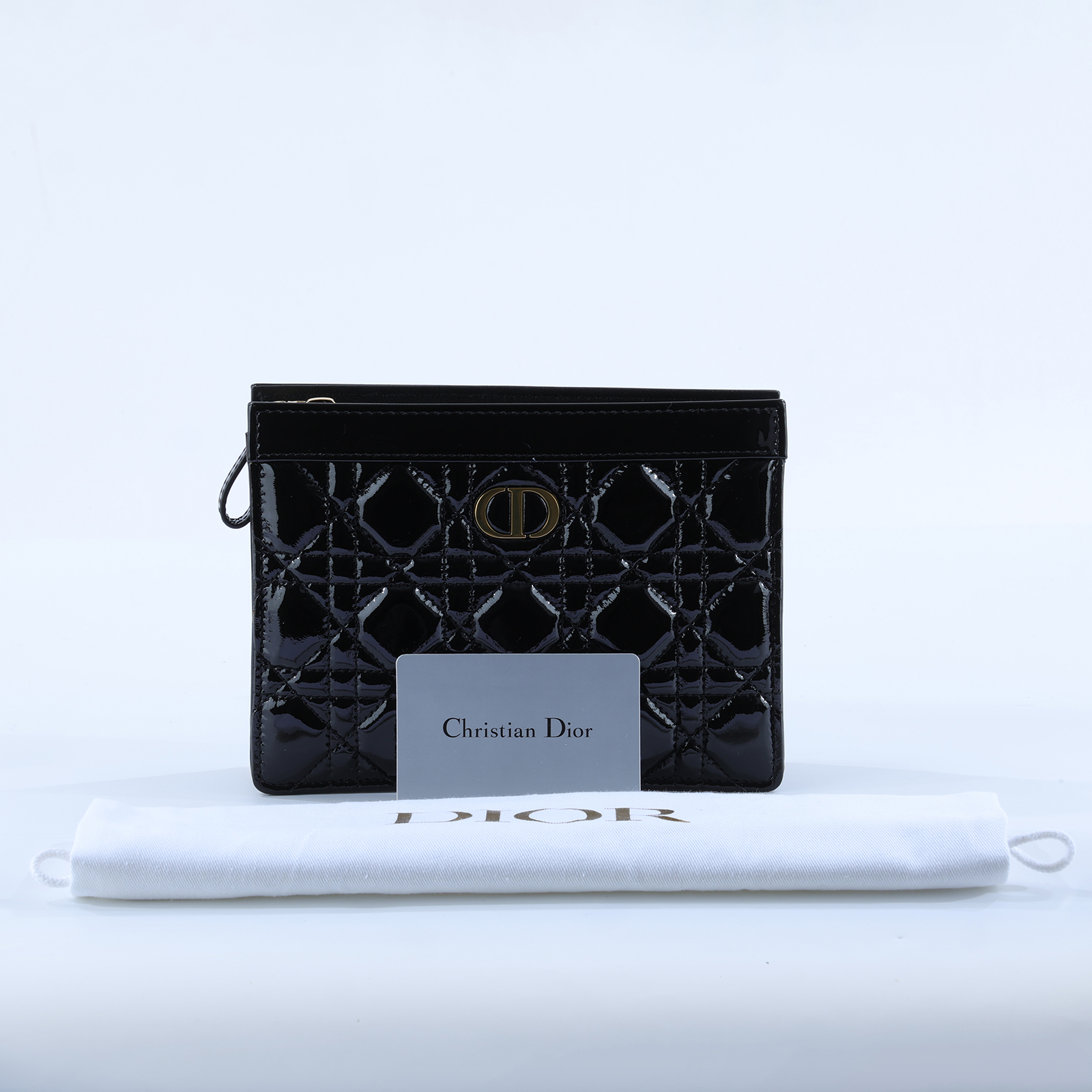 迪奧 CHRISTIAN DIOR Caro Pouch With Chain 拉鍊 鏈帶包 漆皮 S5106UWFQ 黑漆皮CARO POUCH 防塵袋/背帶