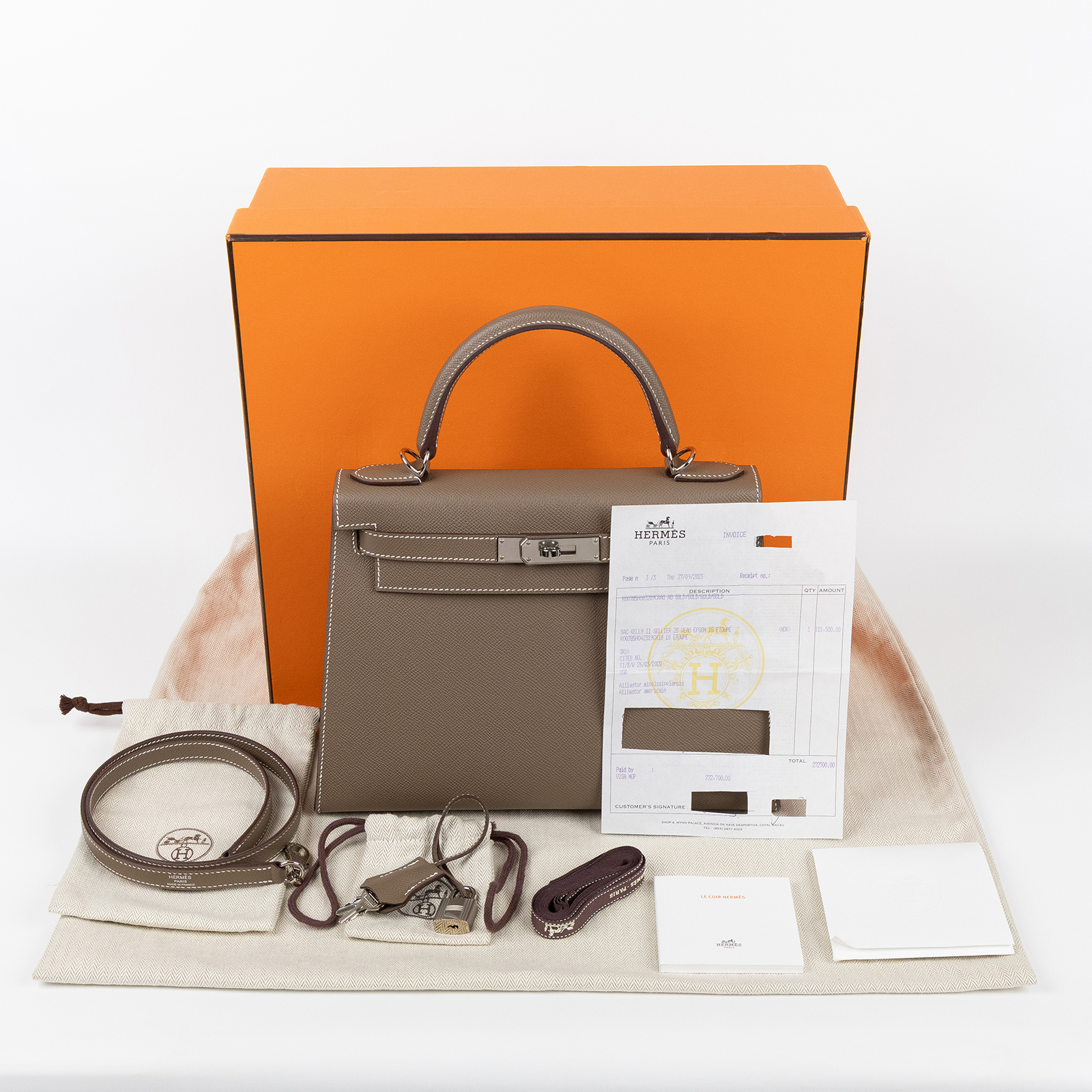 愛馬仕 Hermes Kelly Bag 凱莉包 28 銀色五金 大象灰 H042319CK18 /B IS 048 UY  原廠盒子/防塵袋/背帶/鎖組/購買證明