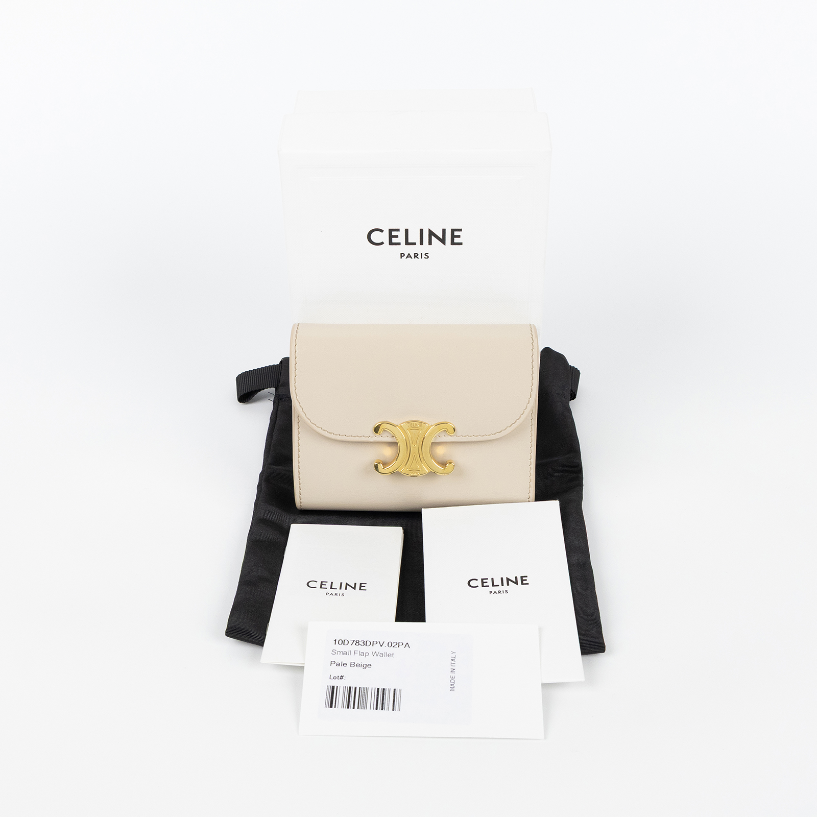 思琳 CELINE 亮面牛皮革 小型 TRIOMPHE COMPACT 銀包連零錢格 10D783DPV 奶油色凱旋門三折短夾 原廠盒子/防塵袋