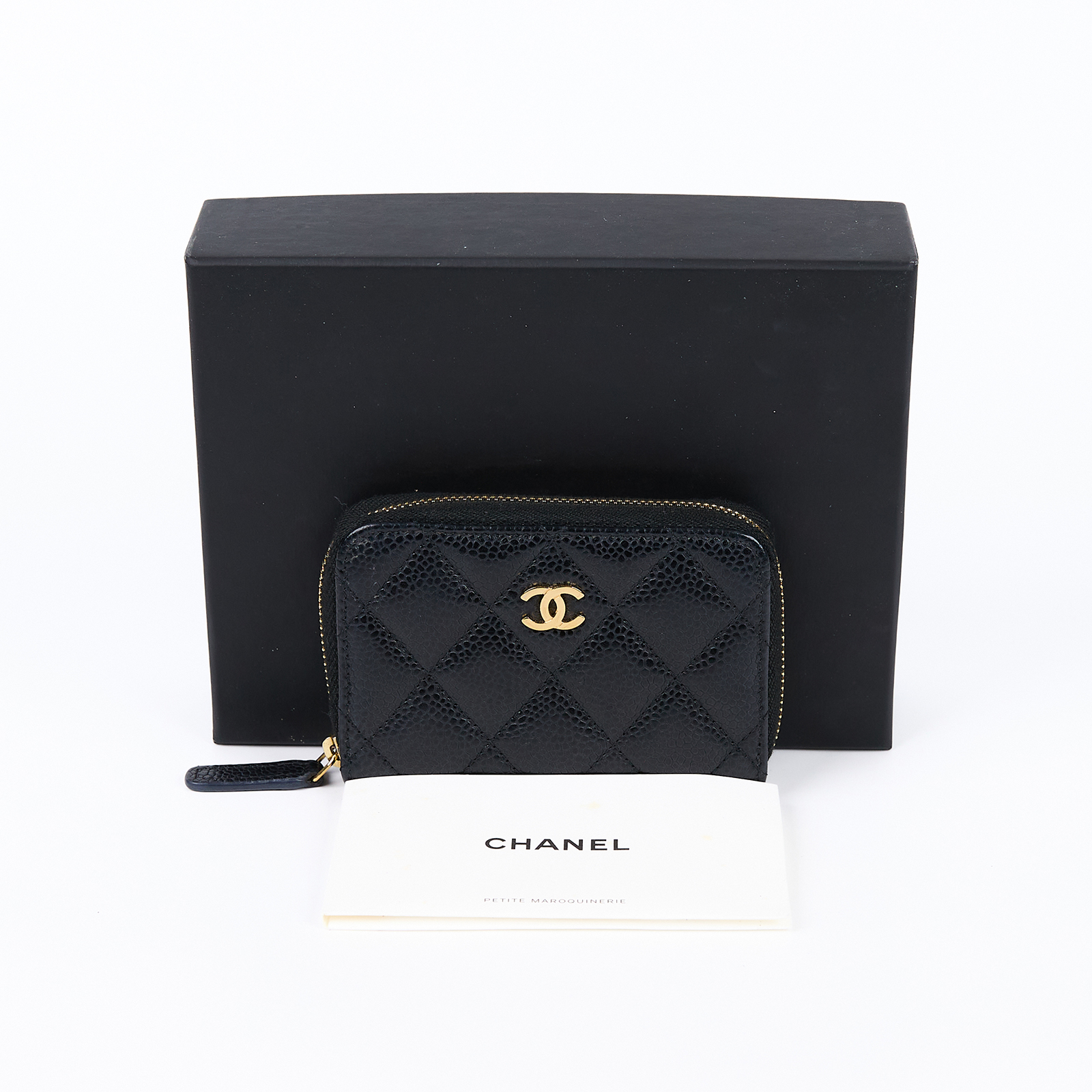 香奈兒 CHANEL 零錢包 卡包 AP3686 30開 黑金荔枝拉鍊零錢包 原廠盒子