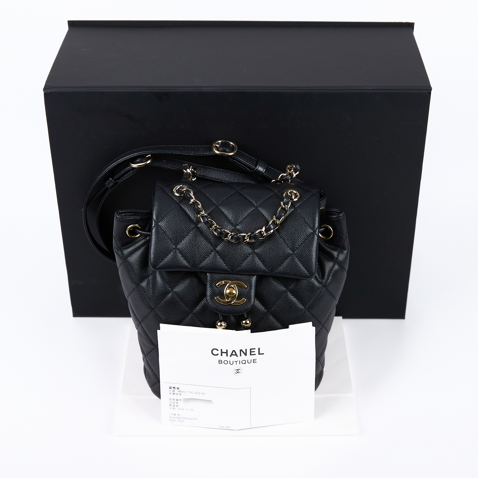 香奈兒 CHANEL 菱格 小型 雙肩 後背包 AS4058 B10876 晶片款 黑金荔枝後背包 原廠盒子/購買證明