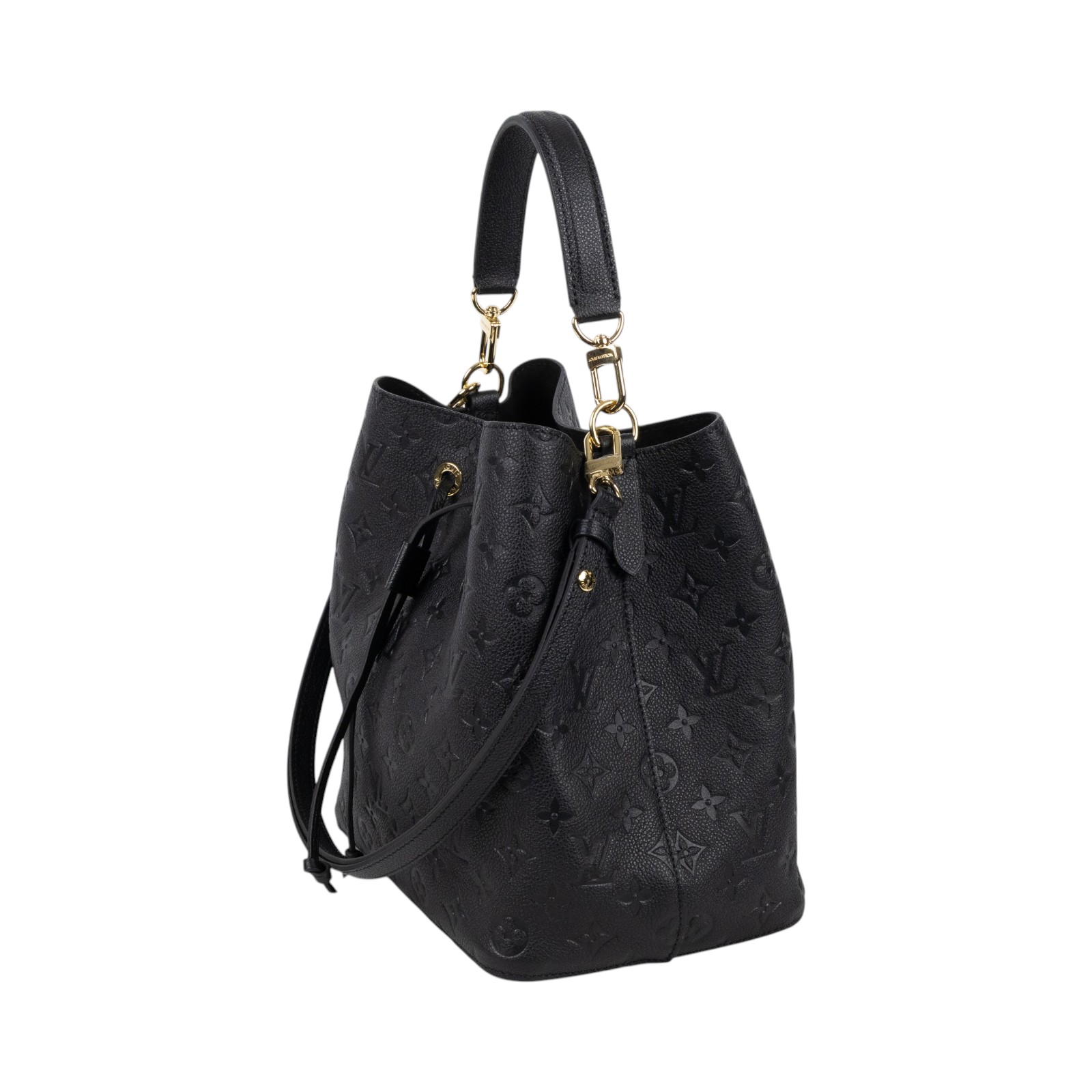 路易威登 LOUIS VUITTON NéoNoé MM 黑色 粒面壓花牛皮 束口水桶包 M45256 晶片款  防塵袋/背帶2/收據影本