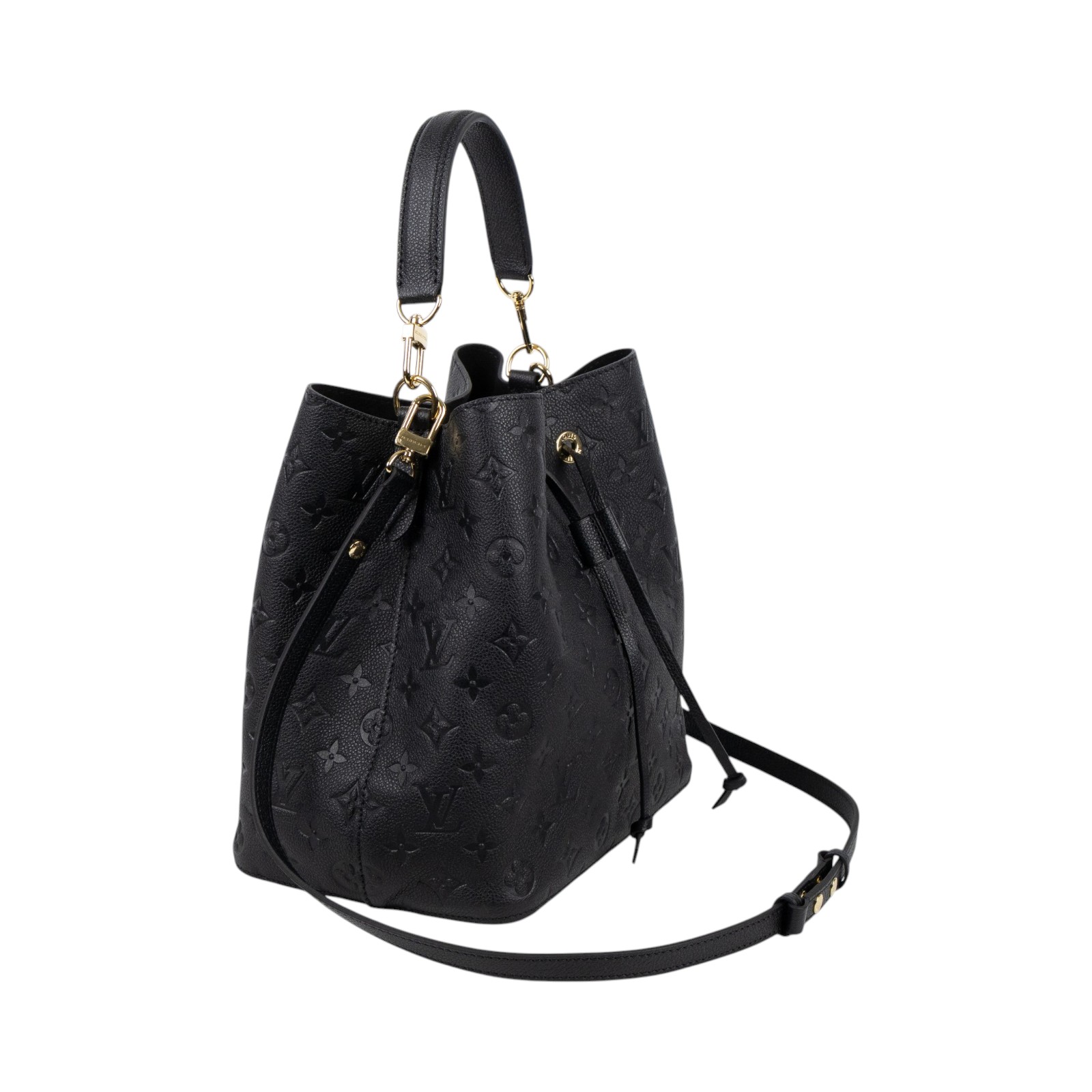 路易威登 LOUIS VUITTON NéoNoé MM 黑色 粒面壓花牛皮 束口水桶包 M45256 晶片款  防塵袋/背帶2/收據影本