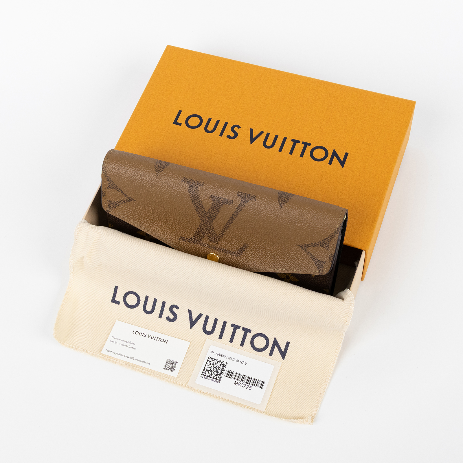 路易威登 LOUIS VUITTON Sarah 錢包 Reverse帆布 M80726 晶片款 原花雙色SARAH長夾 原廠盒子/防塵袋