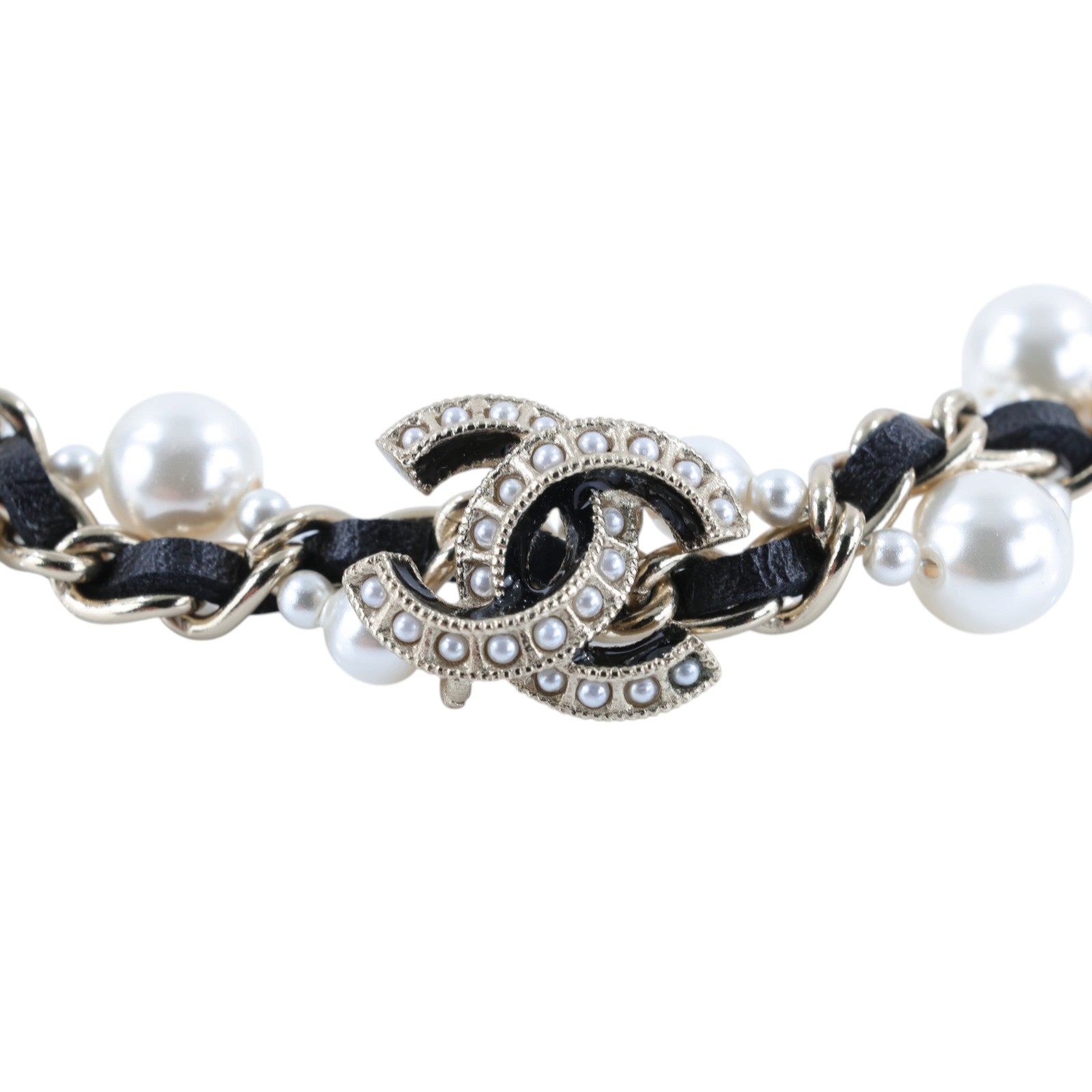 香奈兒 CHANEL CC LOGO 手鍊 A19S 皮穿繩珍珠手鍊 原廠盒子/內膽