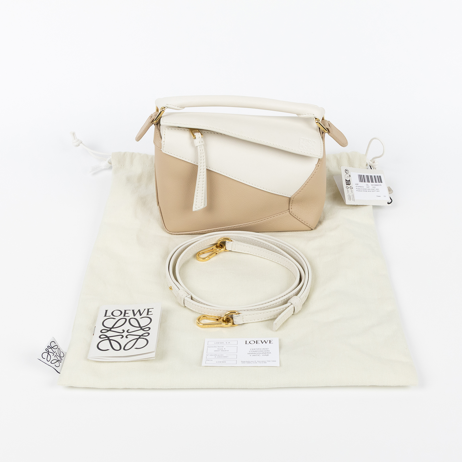 羅意威 LOEWE Mini Puzzle bag 手拿 肩背 斜背包 A510P88X30 白拚咖Puzzle Edge MINI 防塵袋/背帶