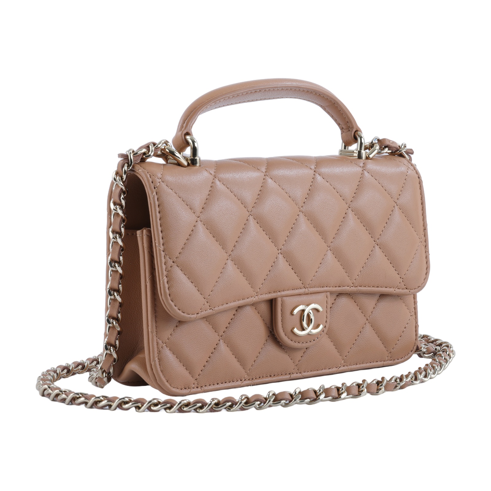 香奈兒 CHANEL Coco Handle WOC 小羊皮 手提 口蓋包 AP3226 晶片款 奶茶色金羊COCO HANDLE WOC 17CM 原廠盒子/防塵袋/收據