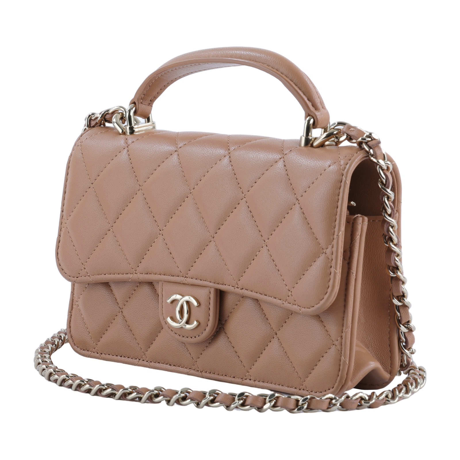 香奈兒 CHANEL Coco Handle WOC 小羊皮 手提 口蓋包 AP3226 晶片款 奶茶色金羊COCO HANDLE WOC 17CM 原廠盒子/防塵袋/收據