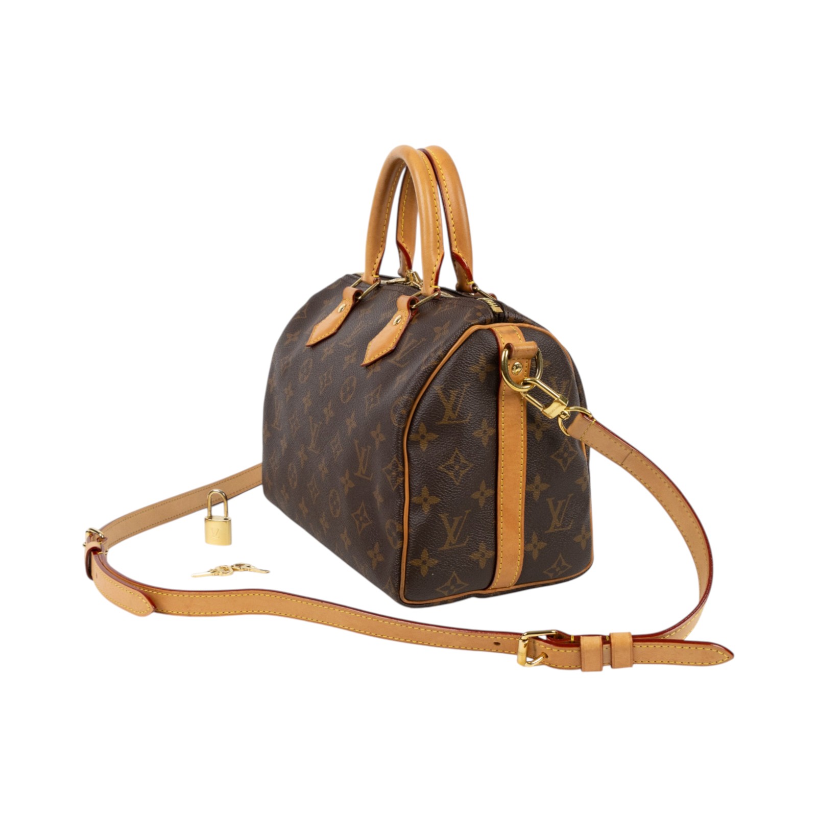 路易威登 LOUIS VUITTON Speedy Bandoulière  25 經典帆布 手提 斜背 波士頓包 M41113 晶片款  原廠盒子/防塵袋/背帶/鎖組