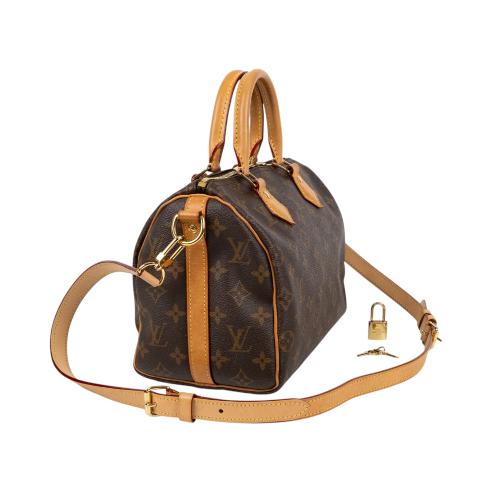 路易威登 LOUIS VUITTON Speedy Bandoulière  25 經典帆布 手提 斜背 波士頓包 M41113 晶片款  原廠盒子/防塵袋/背帶/鎖組