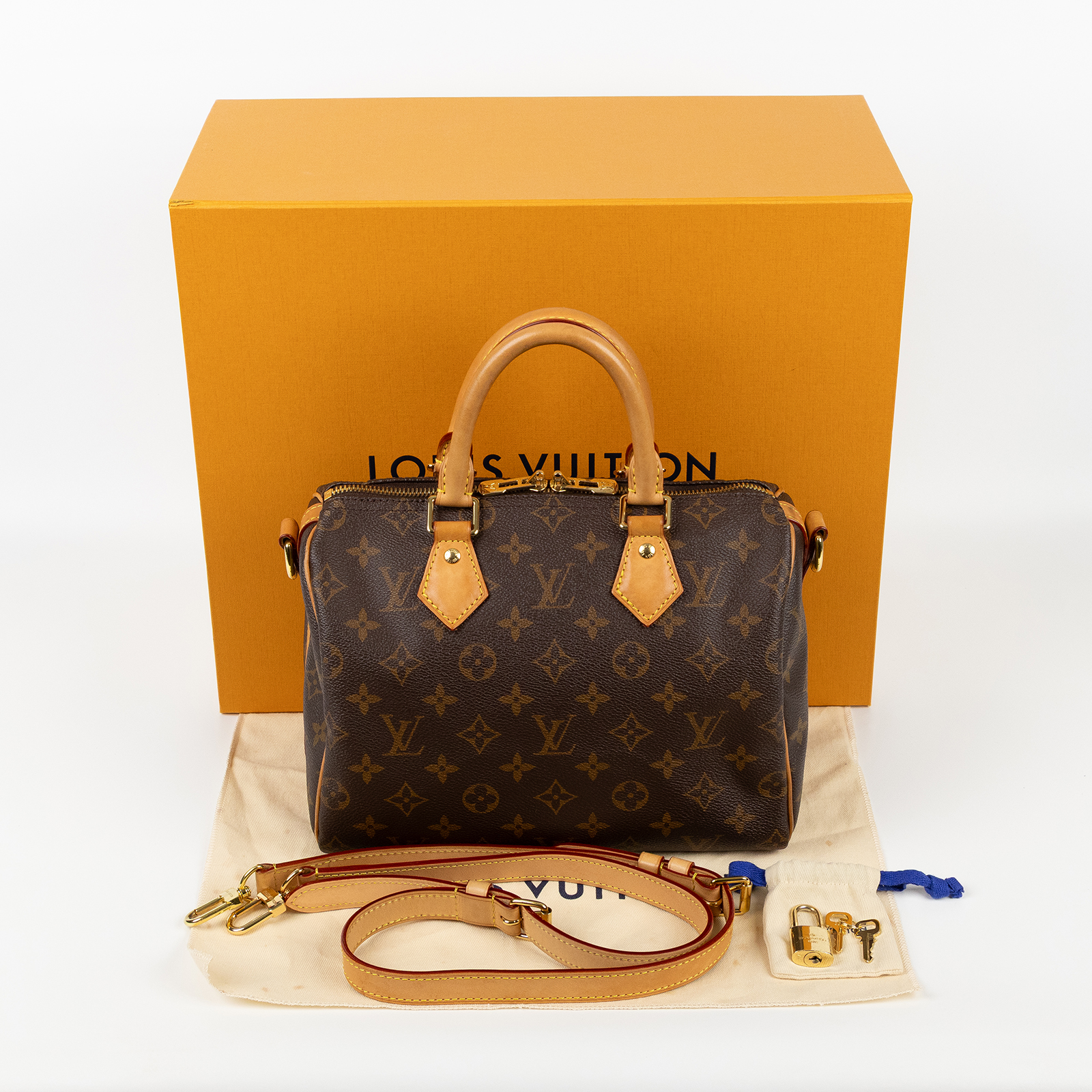 路易威登 LOUIS VUITTON Speedy Bandoulière  25 經典帆布 手提 斜背 波士頓包 M41113 晶片款  原廠盒子/防塵袋/背帶/鎖組