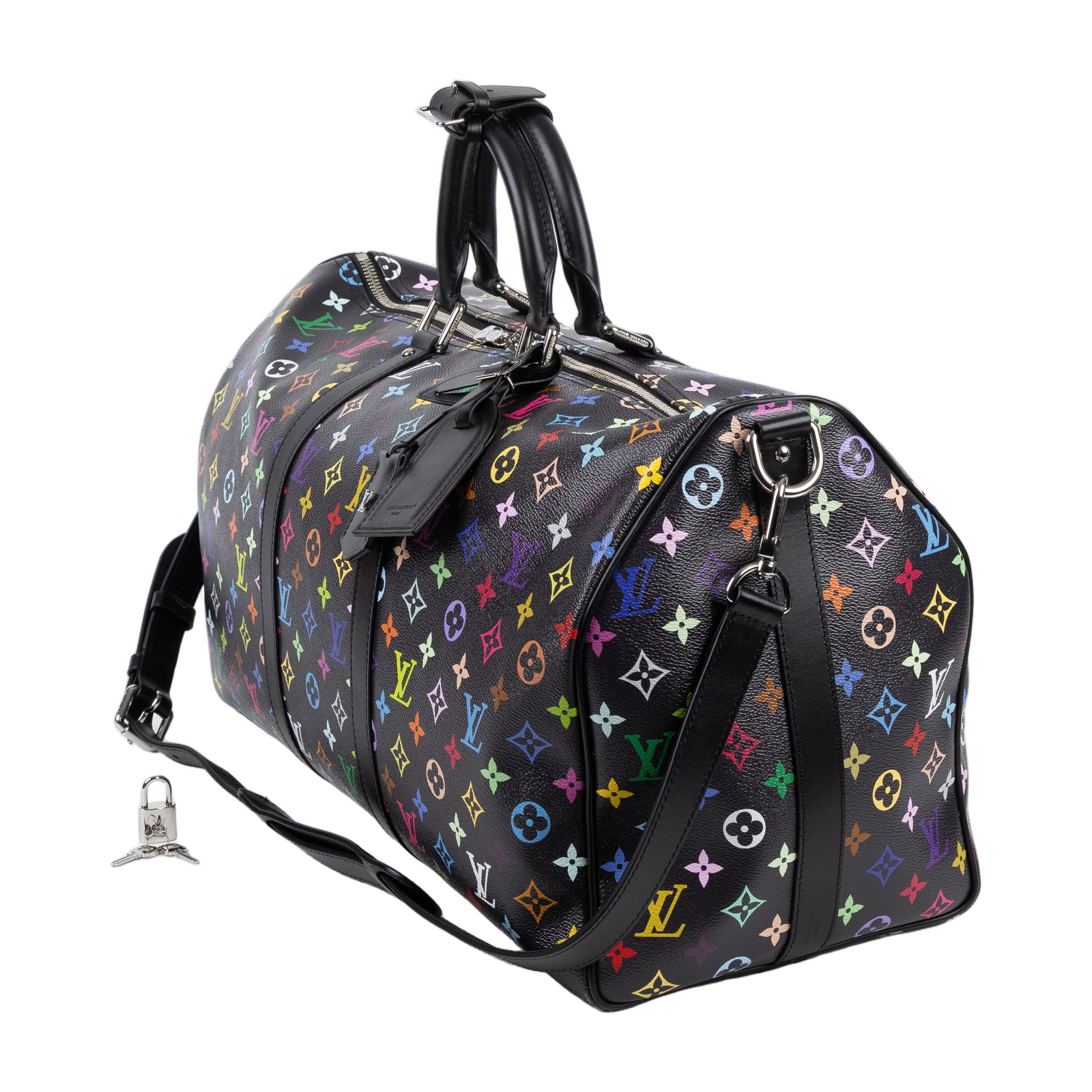 路易威登 LOUIS VUITTON TM 村上隆 Keepall Bandouliere 50 手提包 肩背包 旅行袋 M13745 晶片款  防塵袋/鎖組/掛飾2/背帶
