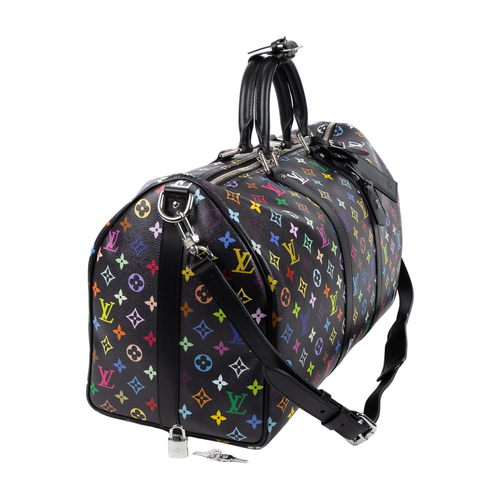 路易威登 LOUIS VUITTON TM 村上隆 Keepall Bandouliere 50 手提包 肩背包 旅行袋 M13745 晶片款  防塵袋/鎖組/掛飾2/背帶