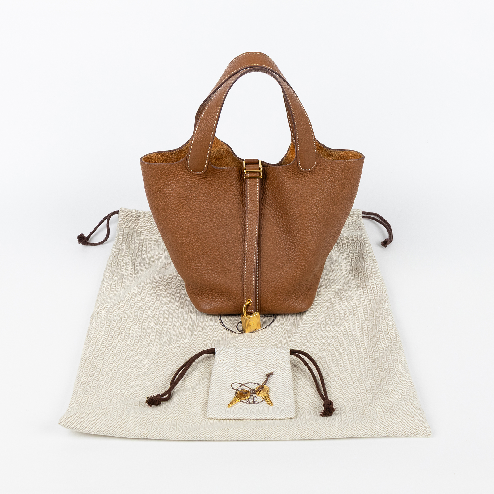 愛馬仕 Hermes Picotin Lock 18 菜籃子包 金色五金 金棕 H056289CC37 /U MI 007  鎖組/防塵袋