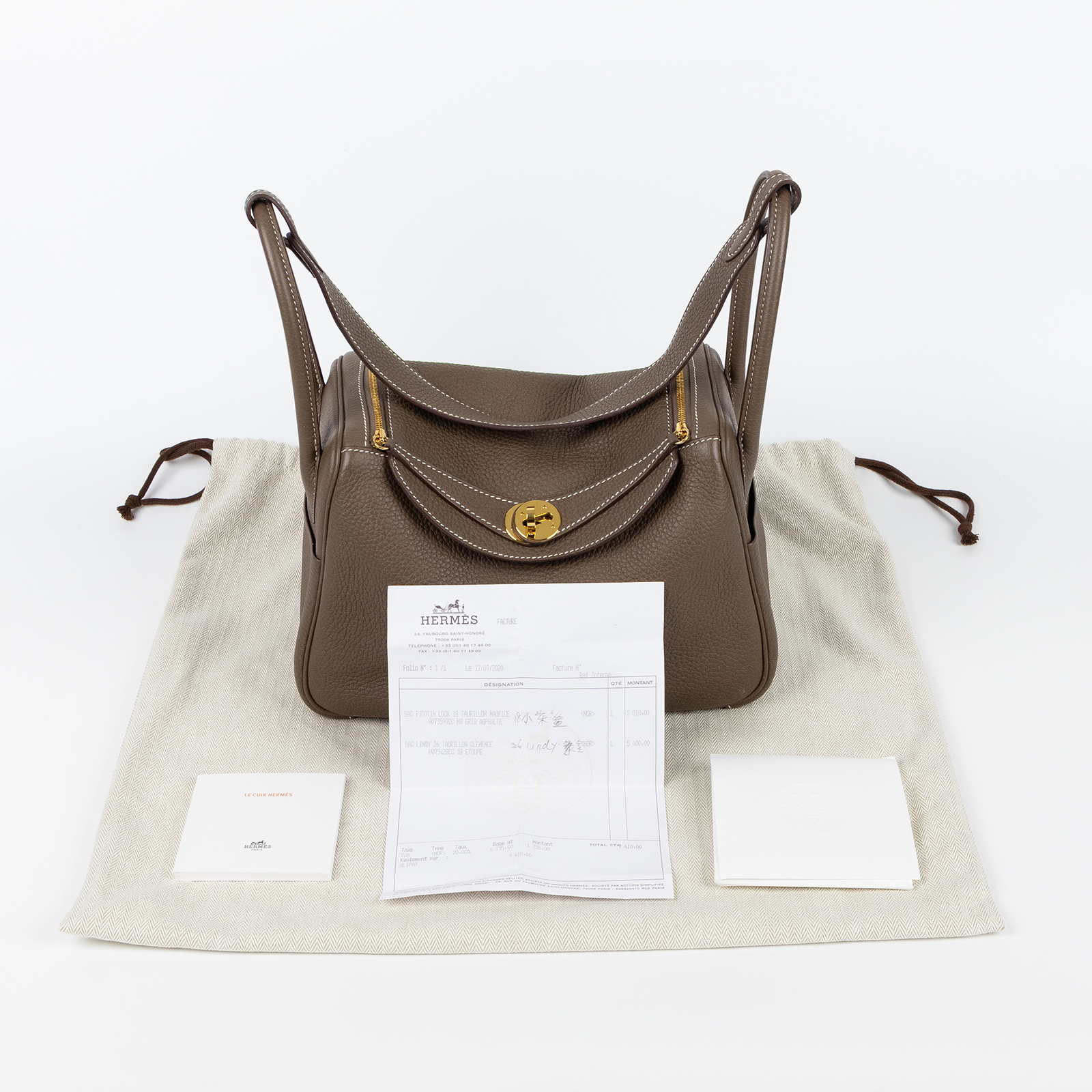 愛馬仕 Hermes Lindy 琳迪包 26 大象灰 金色五金 H073428CC18 Y HA 316 PM Y刻 大象灰LINDY26 防塵袋/購買證明