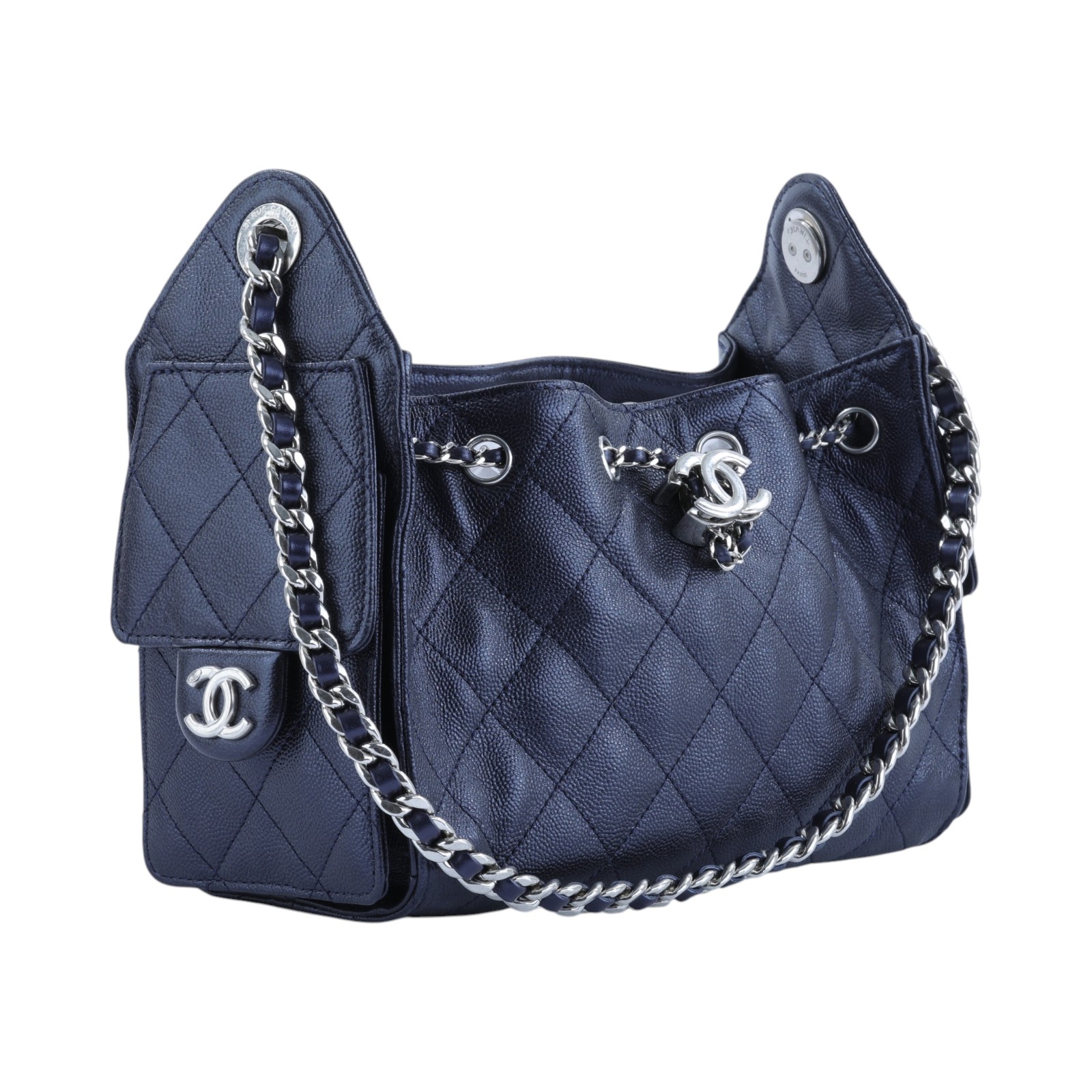 香奈兒 CHANEL 25 迷你包 AS5631 晶片款 藍銀荔枝25包 MINI 防塵袋