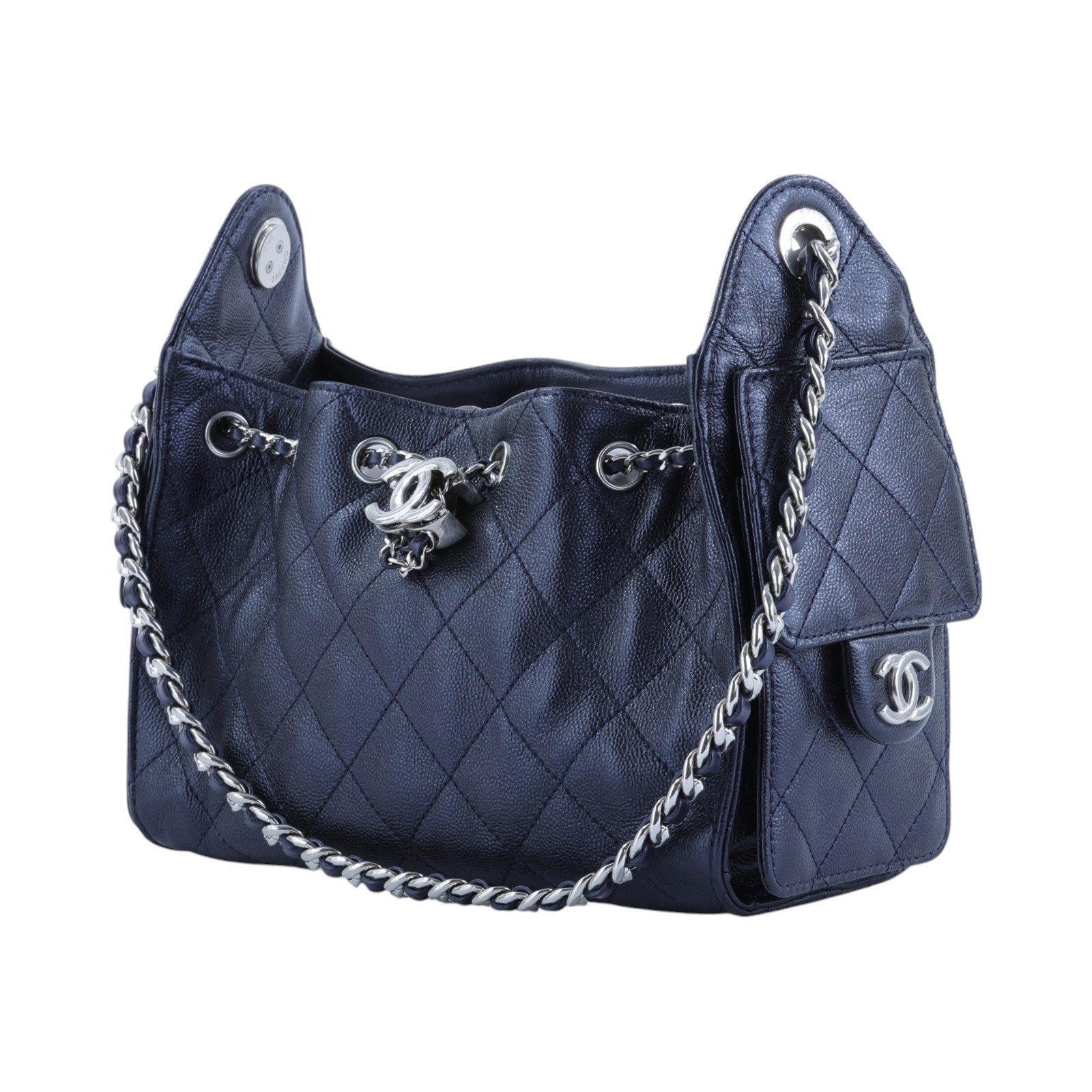 香奈兒 CHANEL 25 迷你包 AS5631 晶片款 藍銀荔枝25包 MINI 防塵袋