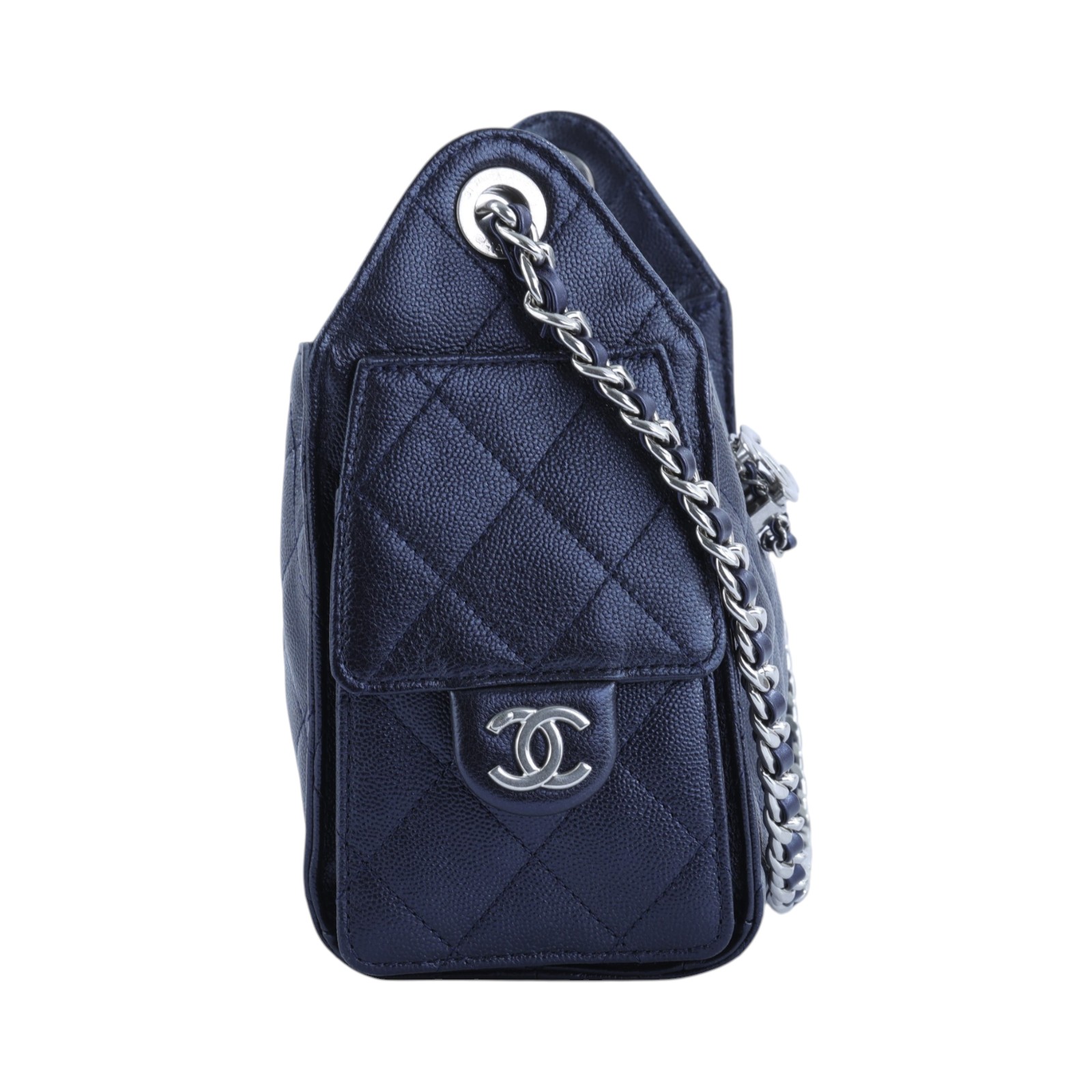香奈兒 CHANEL 25 迷你包 AS5631 晶片款 藍銀荔枝25包 MINI 防塵袋