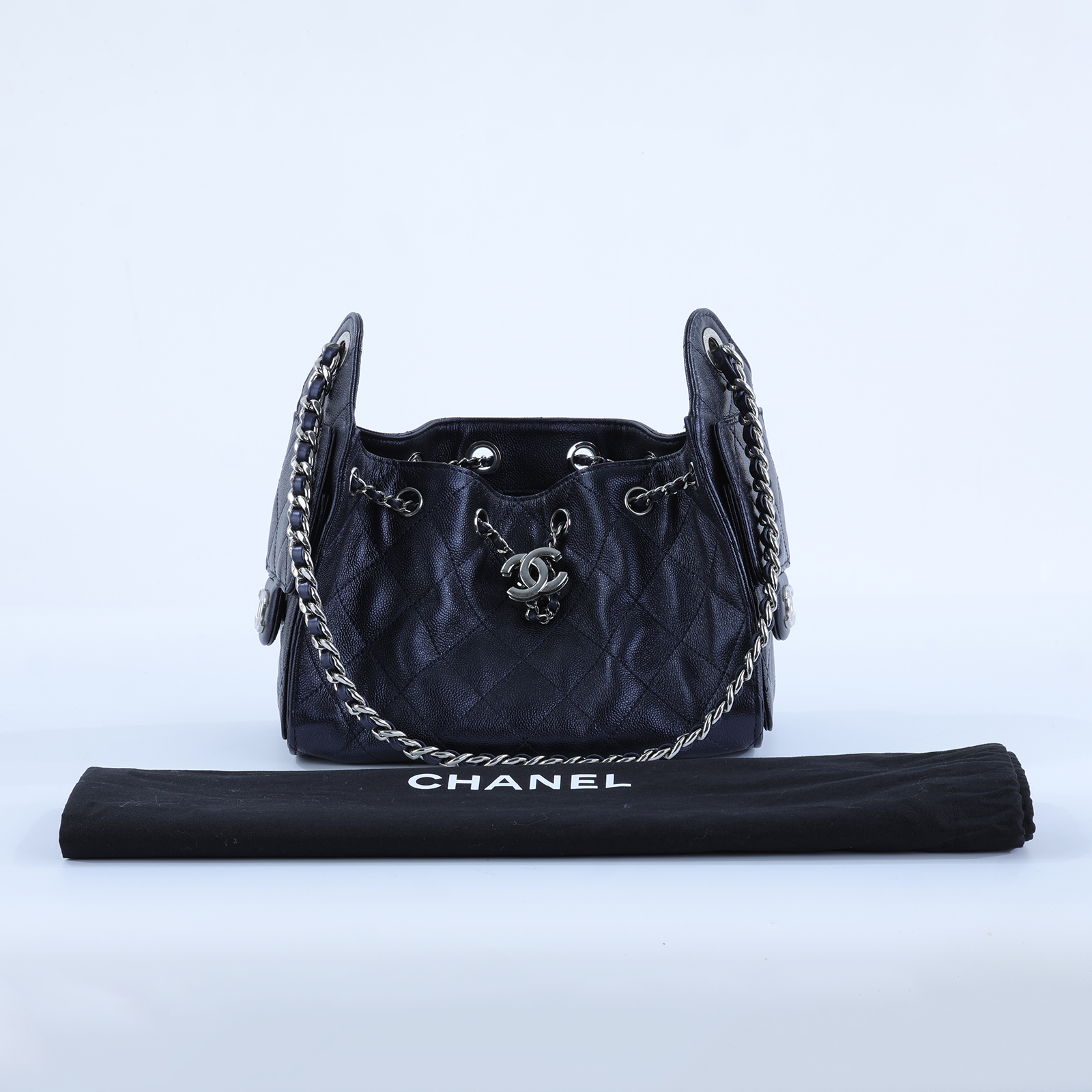 香奈兒 CHANEL 25 迷你包 AS5631 晶片款 藍銀荔枝25包 MINI 防塵袋