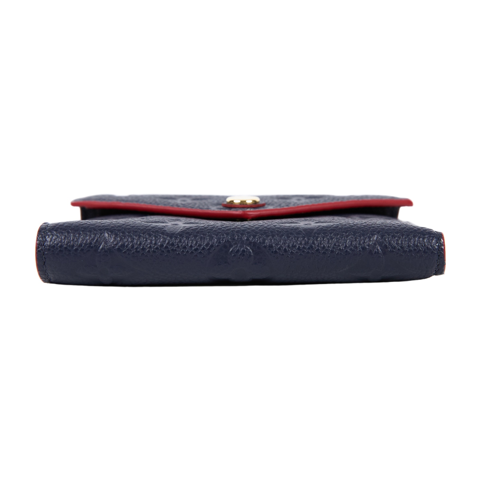 路易威登 LOUIS VUITTON Victorine 壓花皮革 三折暗釦 短夾 海軍藍 紅色 M64577 晶片款  原廠盒子