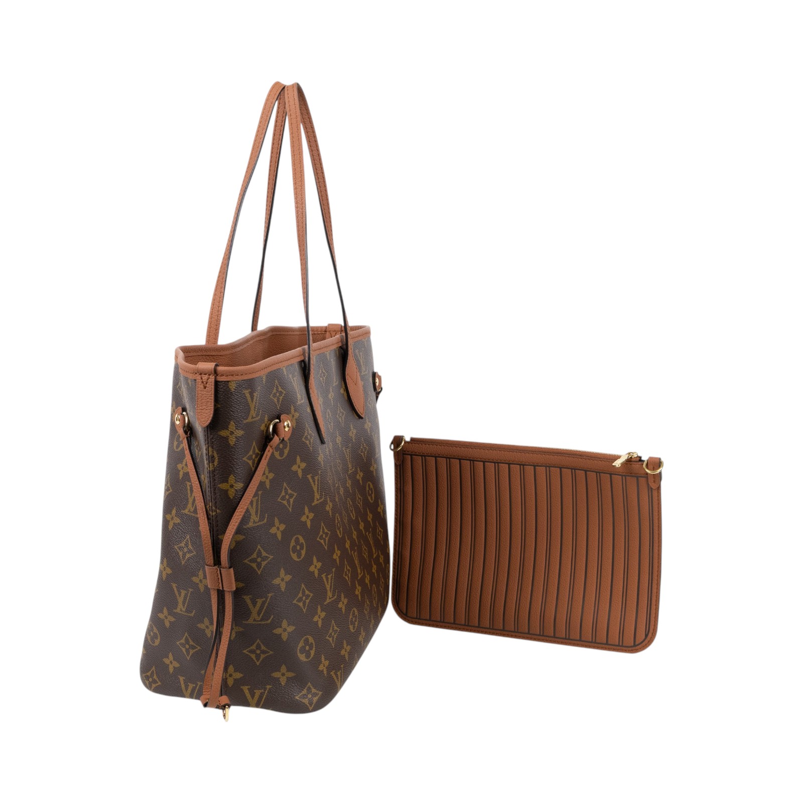 路易威登 LOUIS VUITTON Neverfull Inside Out MM 老花 牛皮 肩背包 雙面 棕褐色 M12061 晶片款  原廠盒子/防塵袋/內袋