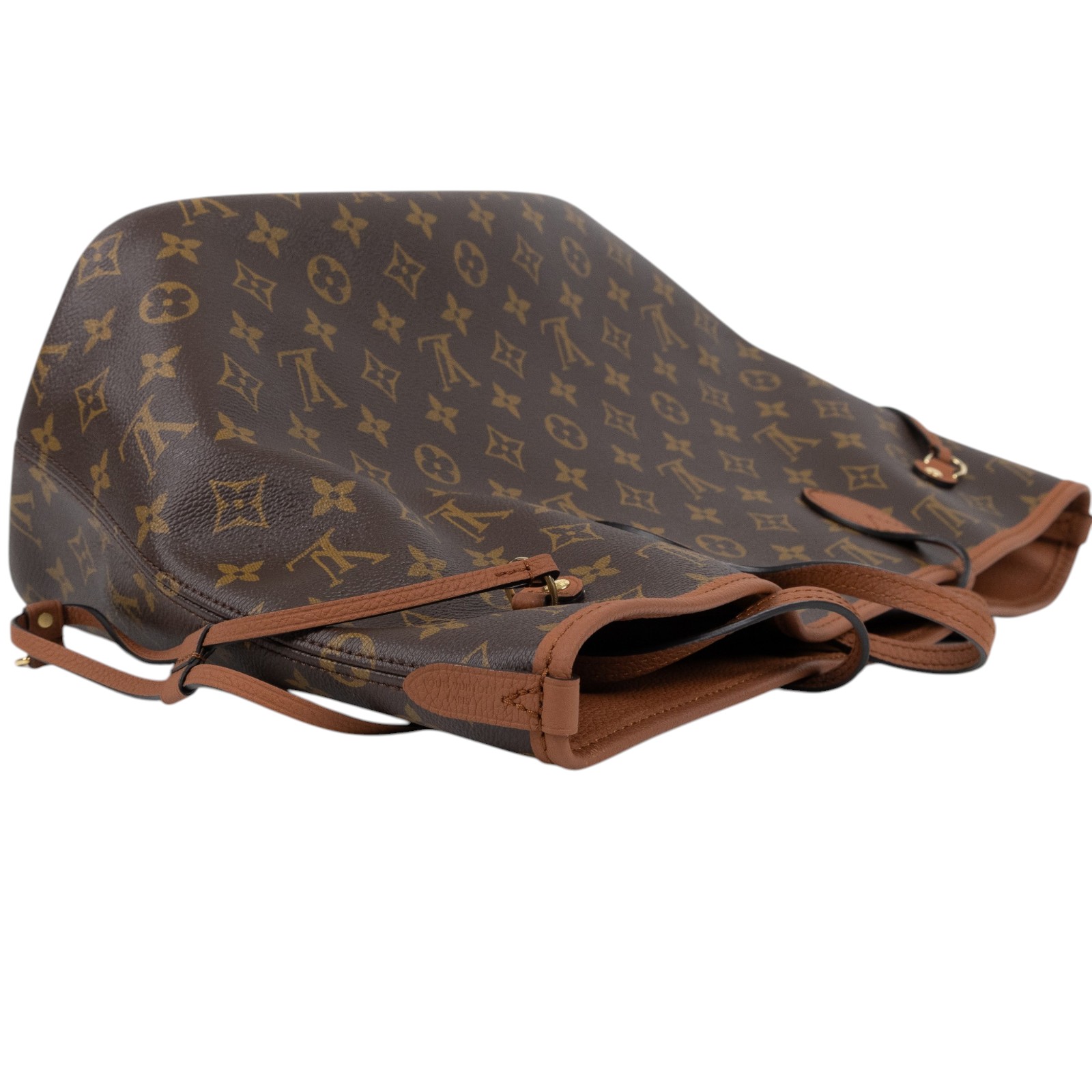 路易威登 LOUIS VUITTON Neverfull Inside Out MM 老花 牛皮 肩背包 雙面 棕褐色 M12061 晶片款  原廠盒子/防塵袋/內袋
