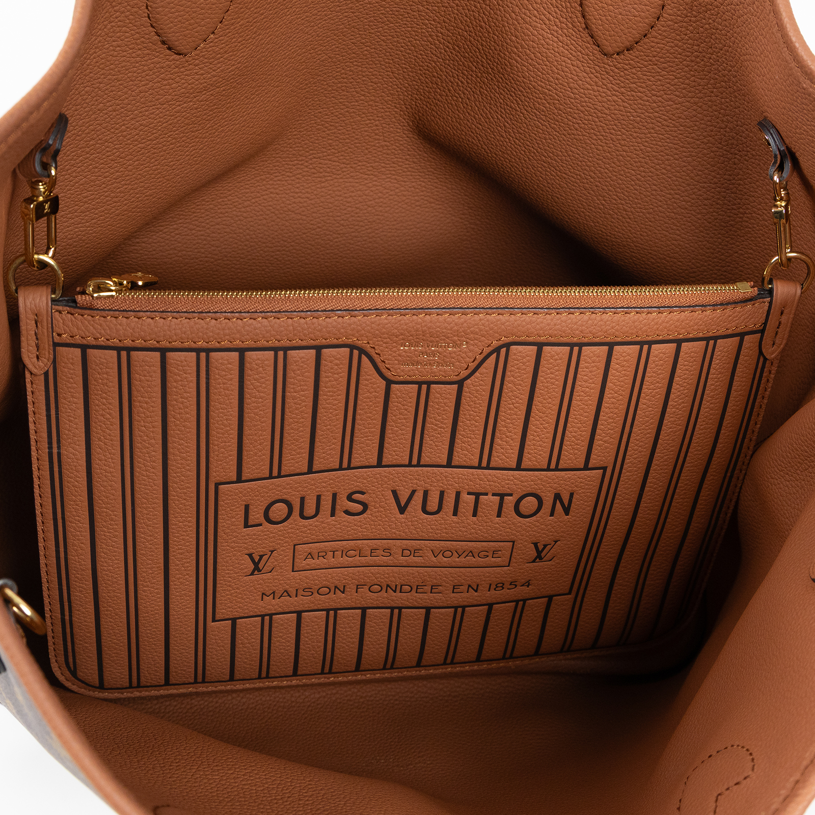 路易威登 LOUIS VUITTON Neverfull Inside Out MM 老花 牛皮 肩背包 雙面 棕褐色 M12061 晶片款  原廠盒子/防塵袋/內袋