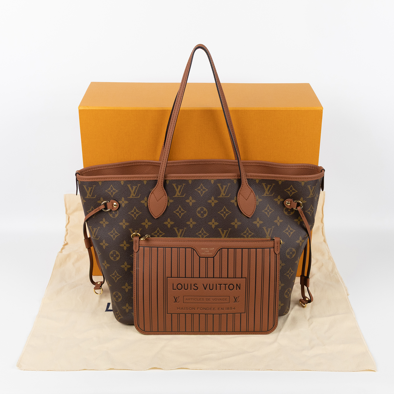 路易威登 LOUIS VUITTON Neverfull Inside Out MM 老花 牛皮 肩背包 雙面 棕褐色 M12061 晶片款  原廠盒子/防塵袋/內袋