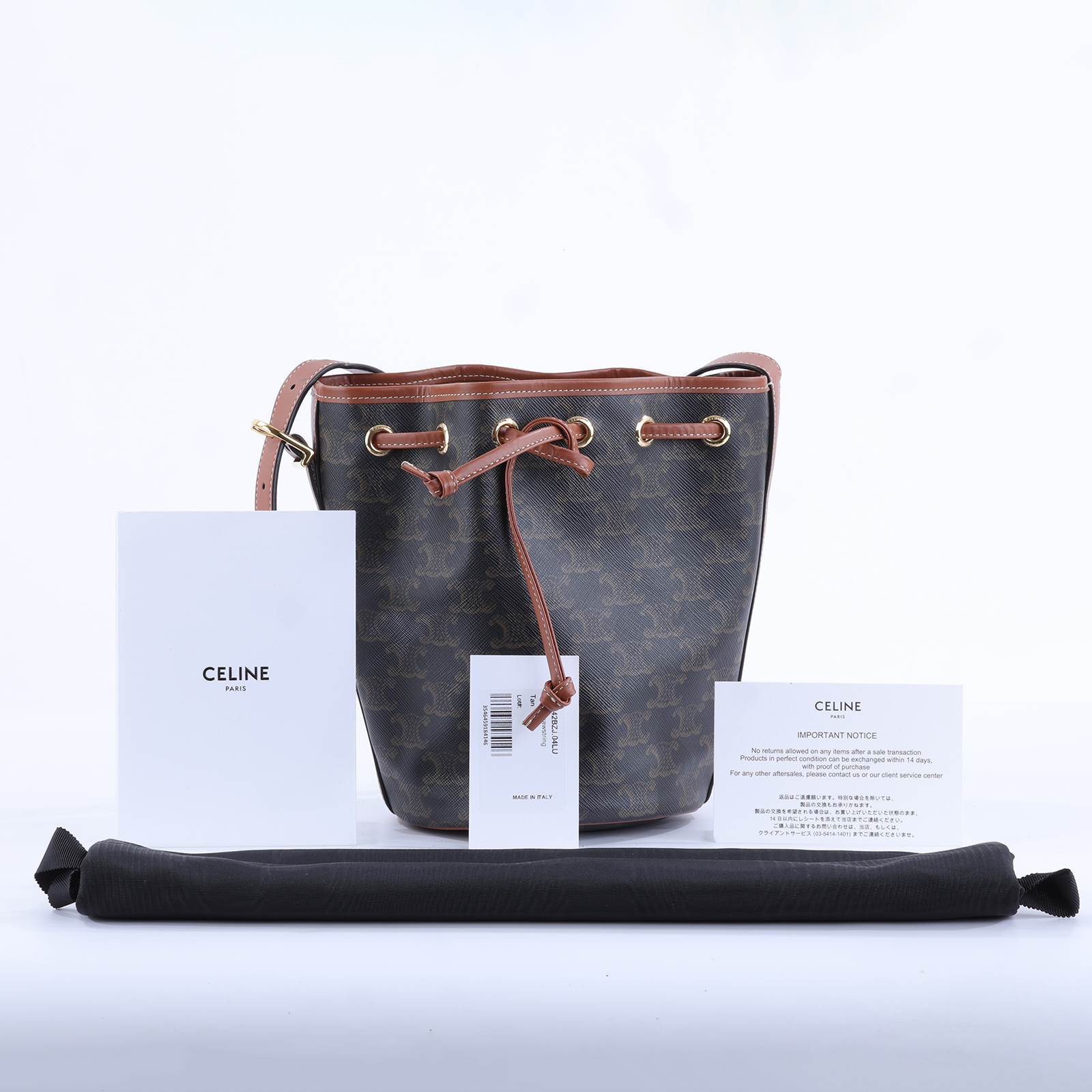 思琳 CELINE Triomphe帆布 小型 索繩 斜背 肩背 水桶包 191142BZJ 原花凱旋水桶包 防塵袋
