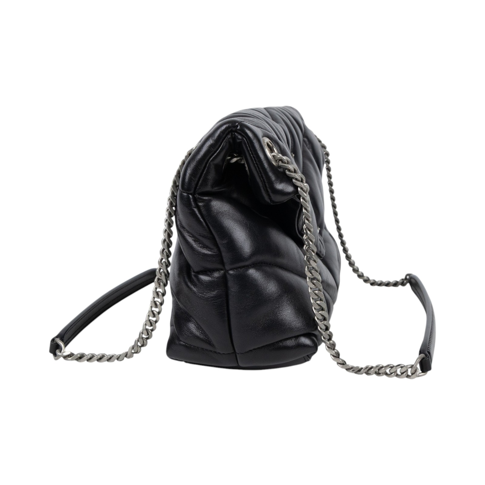 聖羅蘭 YSL SAINT LAURENT Puffer 絎縫納帕皮包 小型 銀色五金 5774761EL00 黑金PUFFER小號 無附屬品