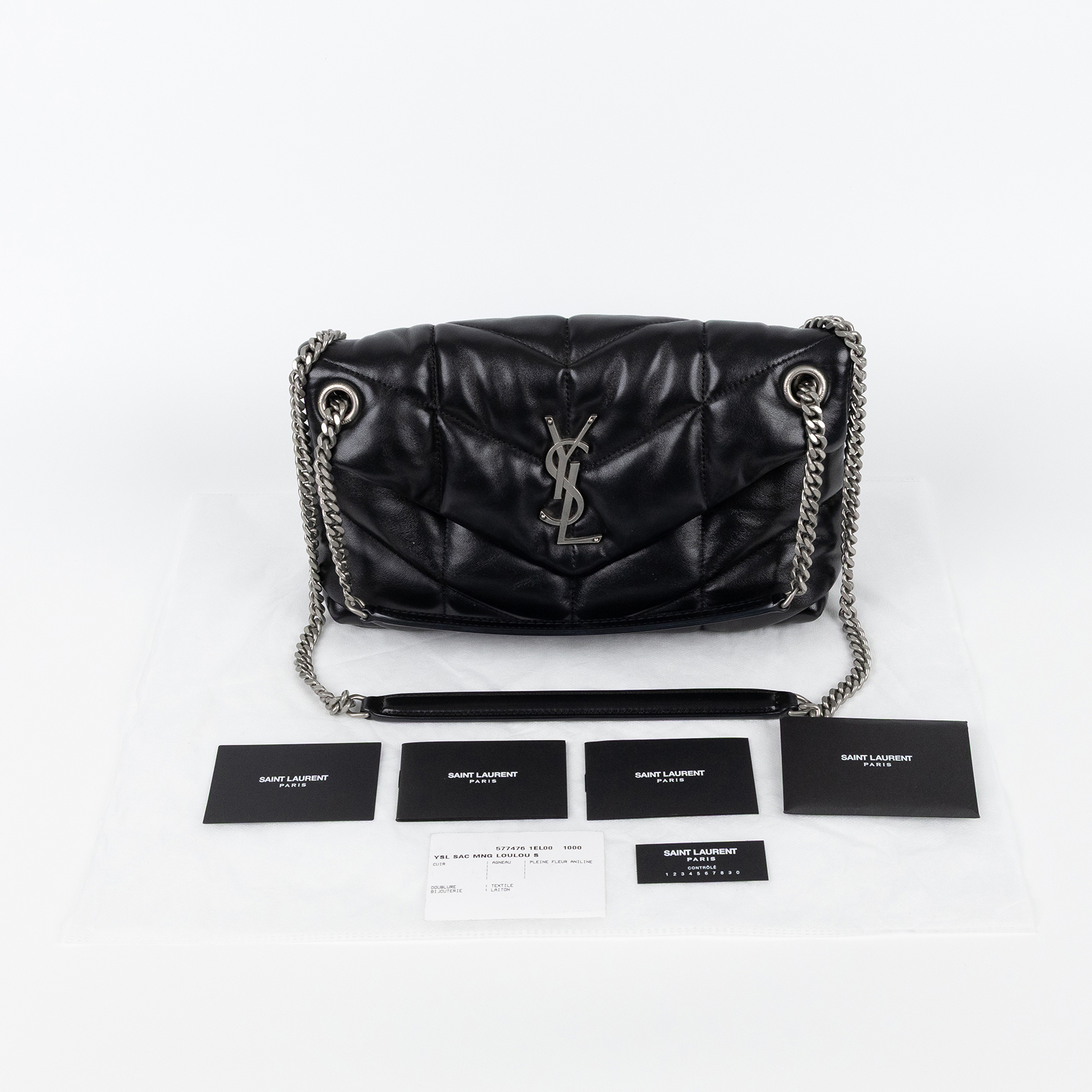 聖羅蘭 YSL SAINT LAURENT Puffer 絎縫納帕皮包 小型 銀色五金 5774761EL00 黑金PUFFER小號 無附屬品