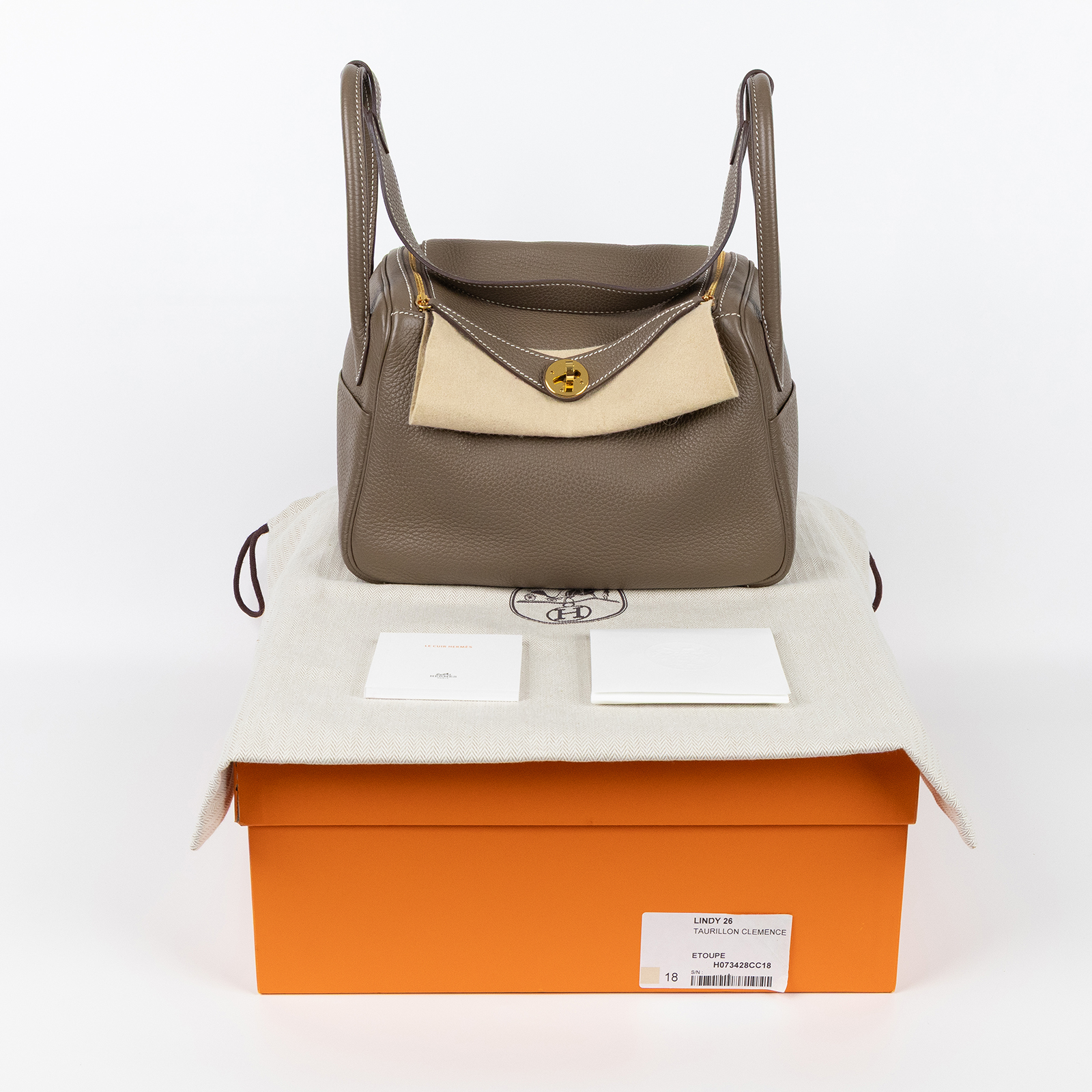 愛馬仕 Hermes Lindy 琳迪包 26 大象灰 金色五金 H073428CC18 /W MM 205 GU  原廠盒子/防塵袋