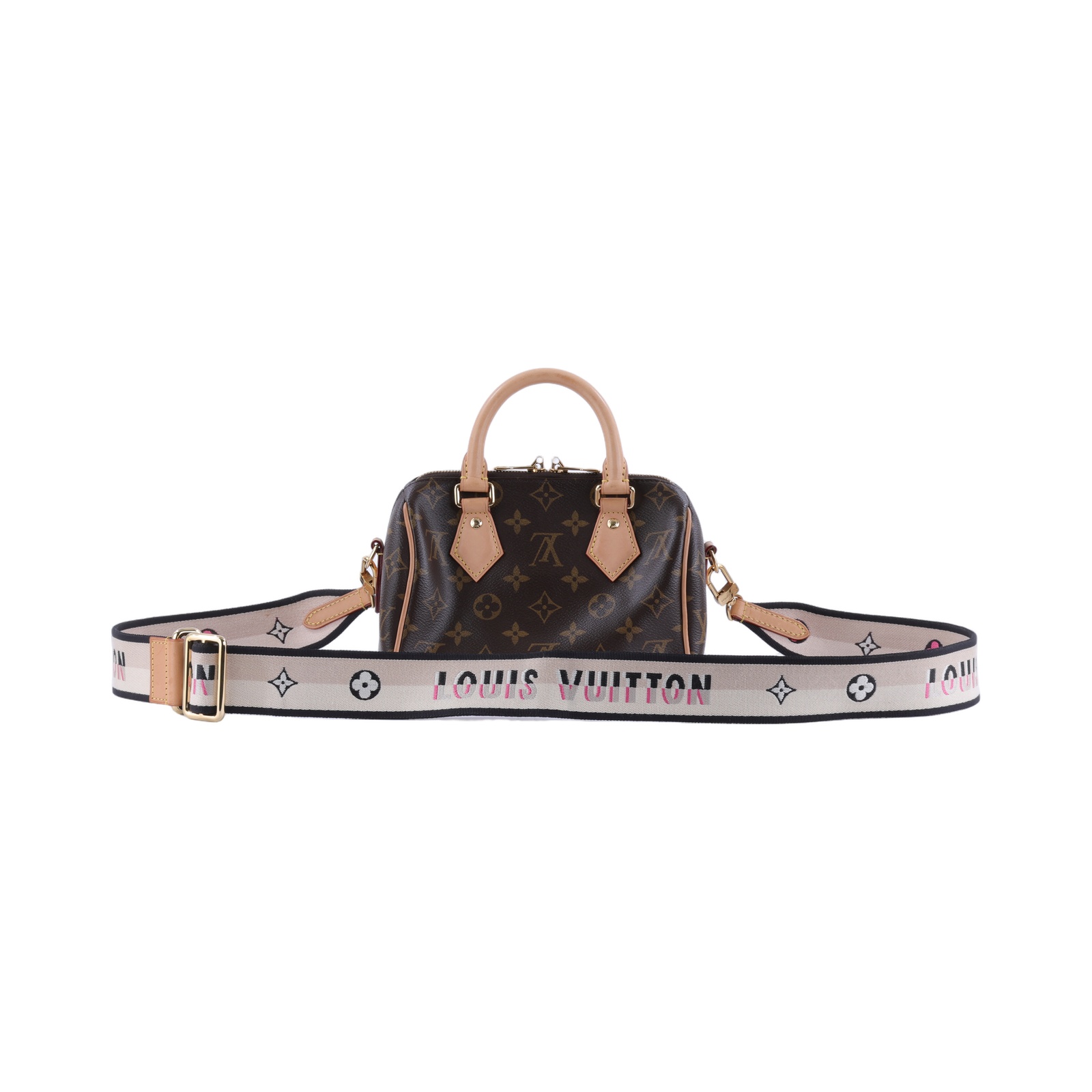 路易威登 LOUIS VUITTON Speedy Bandoulière  20 原花 手提 斜背 波士頓包 黑色 M46234 晶片款  背帶/鎖組