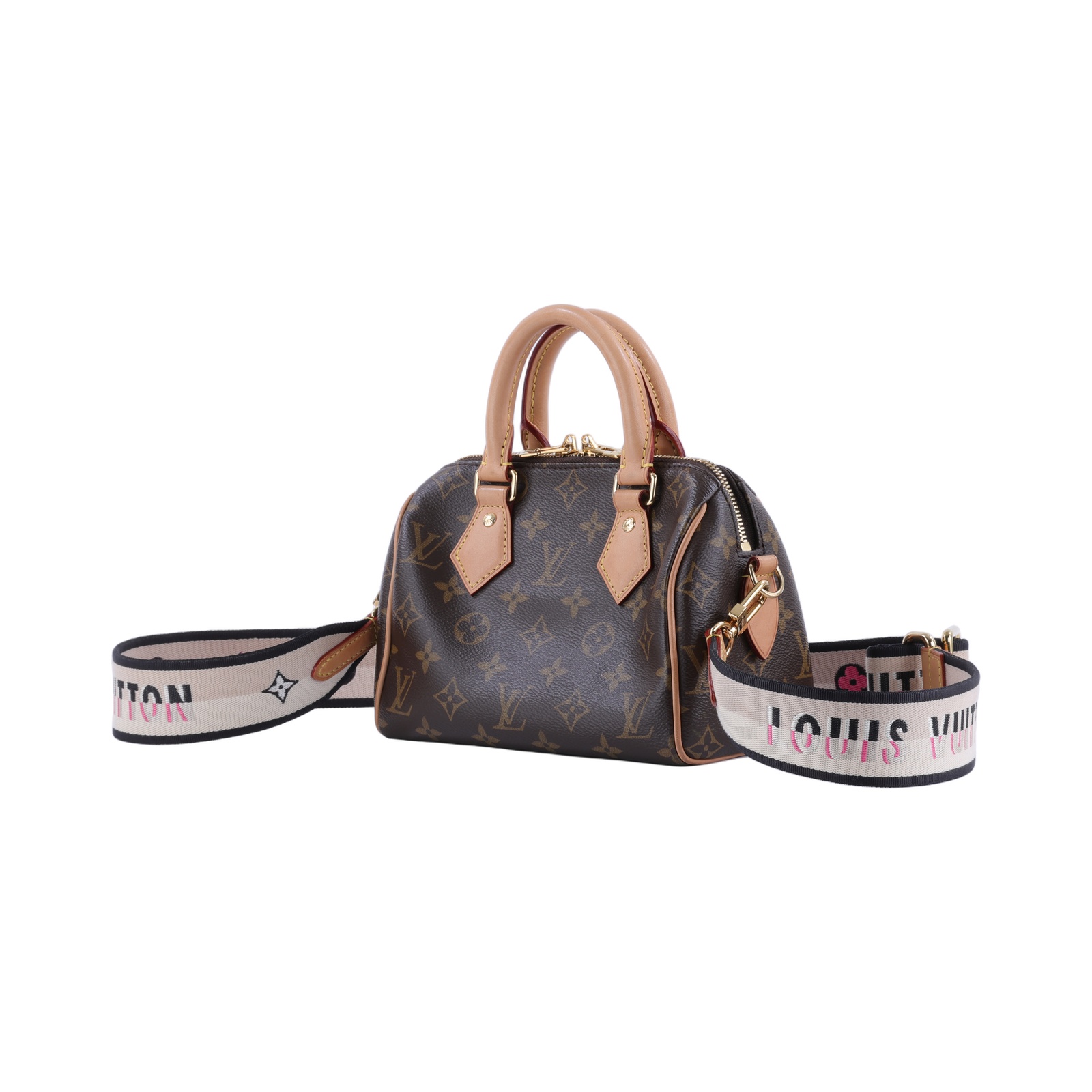 路易威登 LOUIS VUITTON Speedy Bandoulière  20 原花 手提 斜背 波士頓包 黑色 M46234 晶片款  背帶/鎖組
